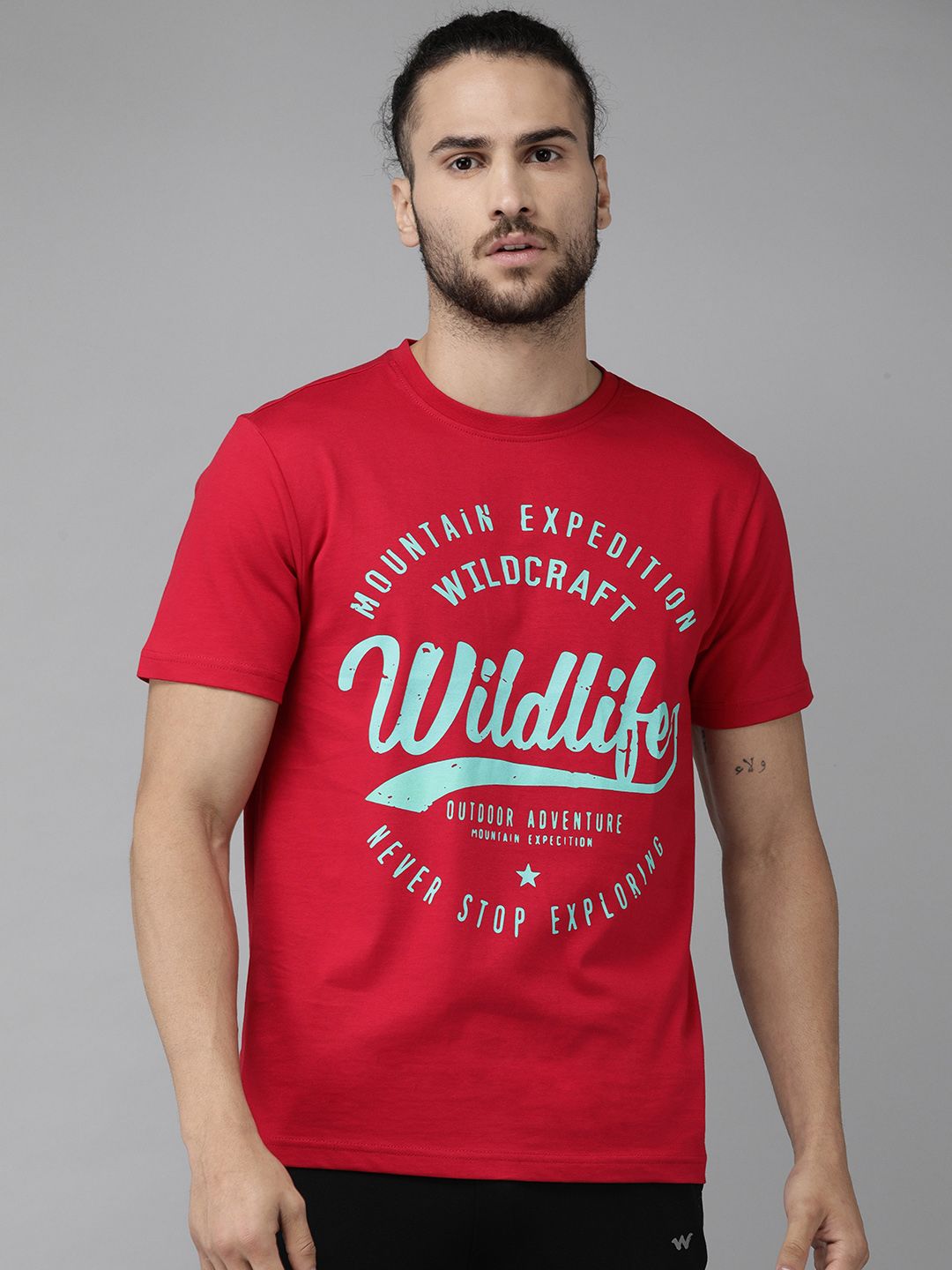 Wildcraft Men Red Printed Round Neck Pure Cotton T-shirt