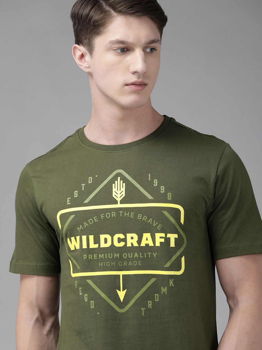 Wildcraft Men Olive Green Printed Round Neck Pure Cotton T-shirt