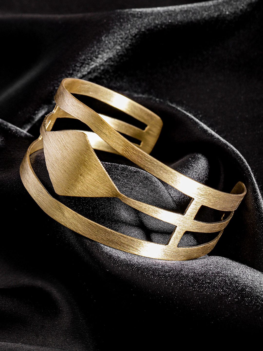 DIVA WALK EXCLUSIVE Gold-Plated Handcrafted Geometric Cuff Bracelet with Cut-Outs Price in India