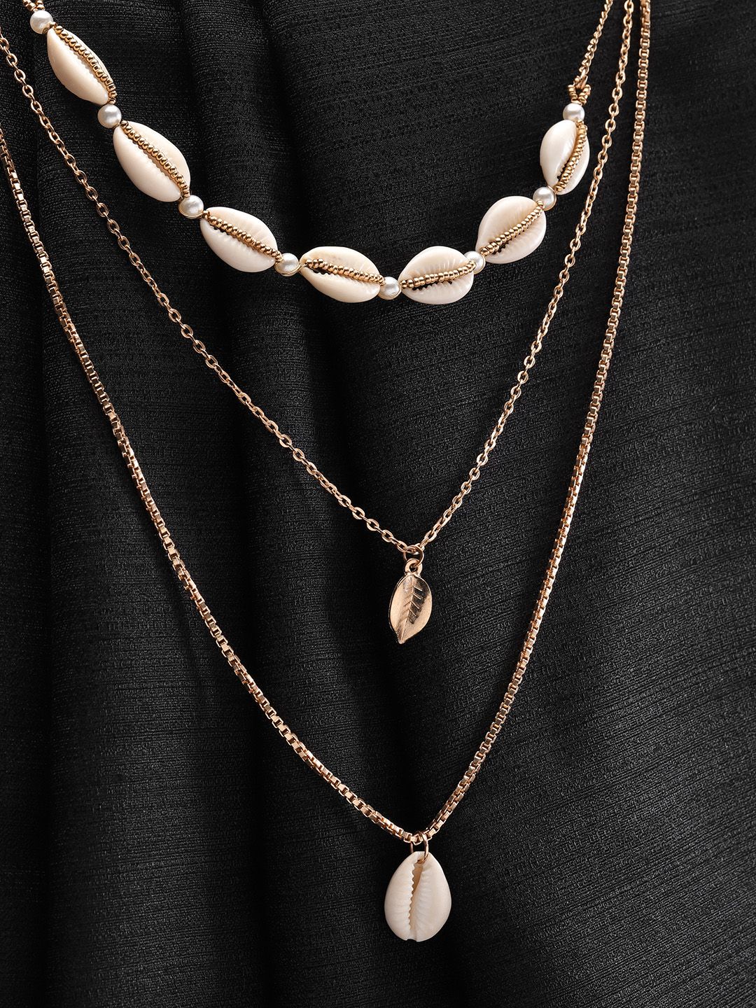 DIVA WALK EXCLUSIVE Off-White Gold-Plated Beaded & Cowrie Detail Handcrafted Layered Necklace Price in India