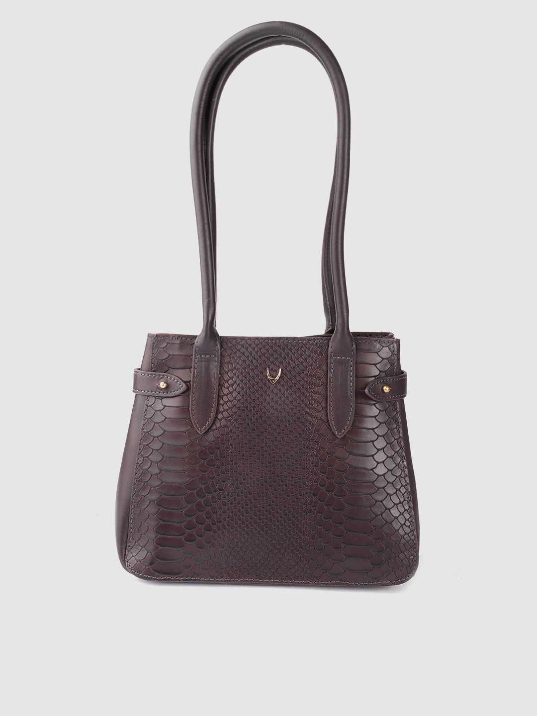 Hidesign Aubergine Snakeskin Textured Leather Handcrafted Structured Shoulder Bag Price in India