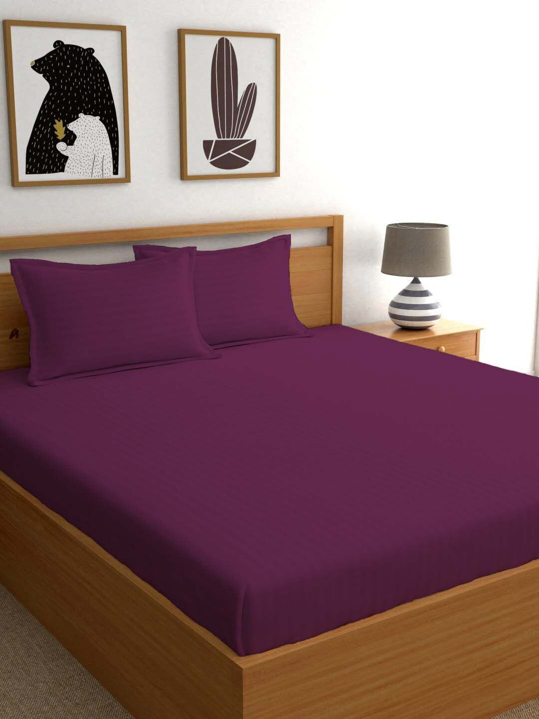 Ariana Purple Striped 210 TC Cotton 1 King Bedsheet with 2 Pillow Covers Price in India