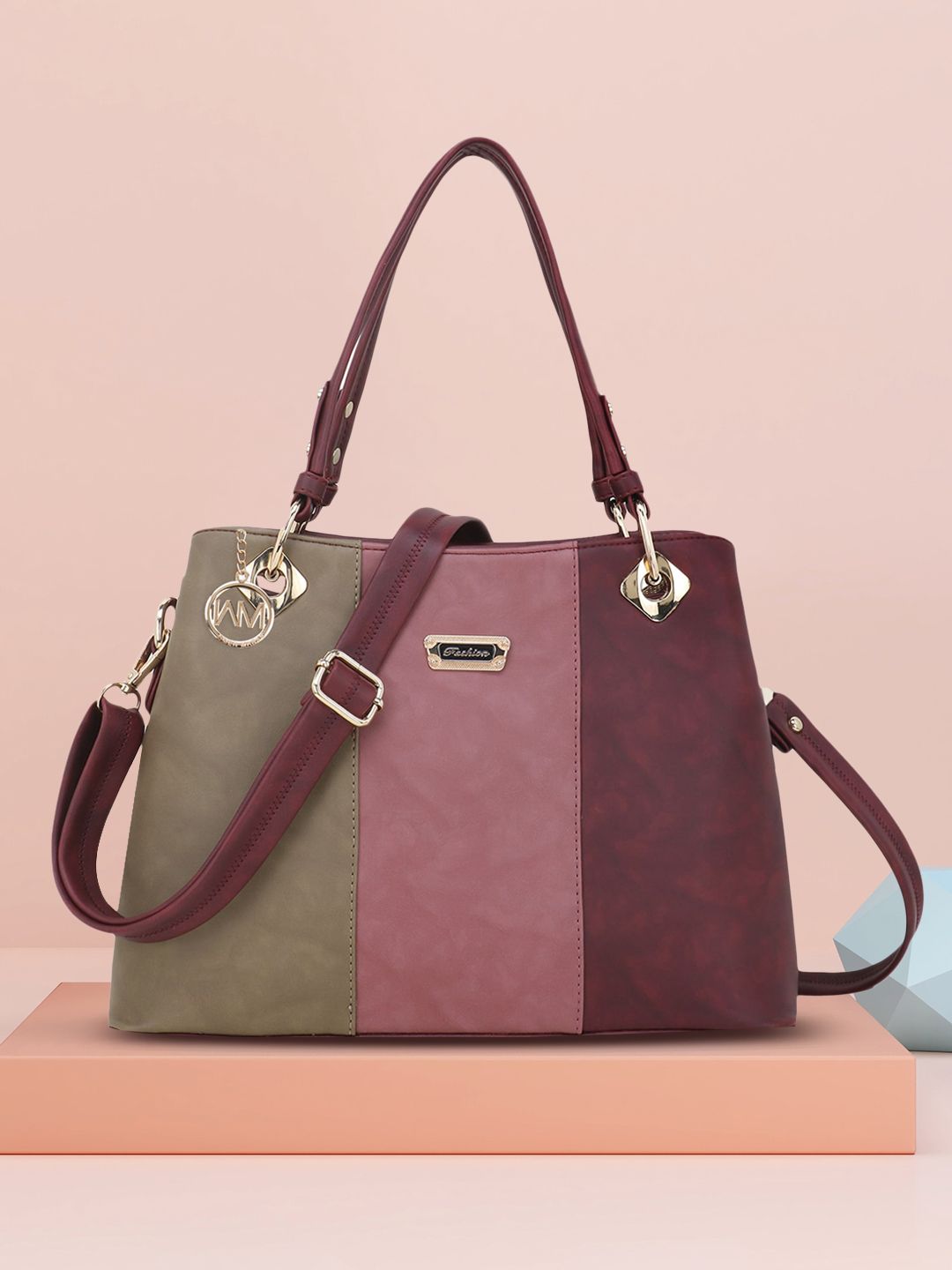 WOMEN MARKS Maroon & Pink Colourblocked Shoulder Bag Price in India