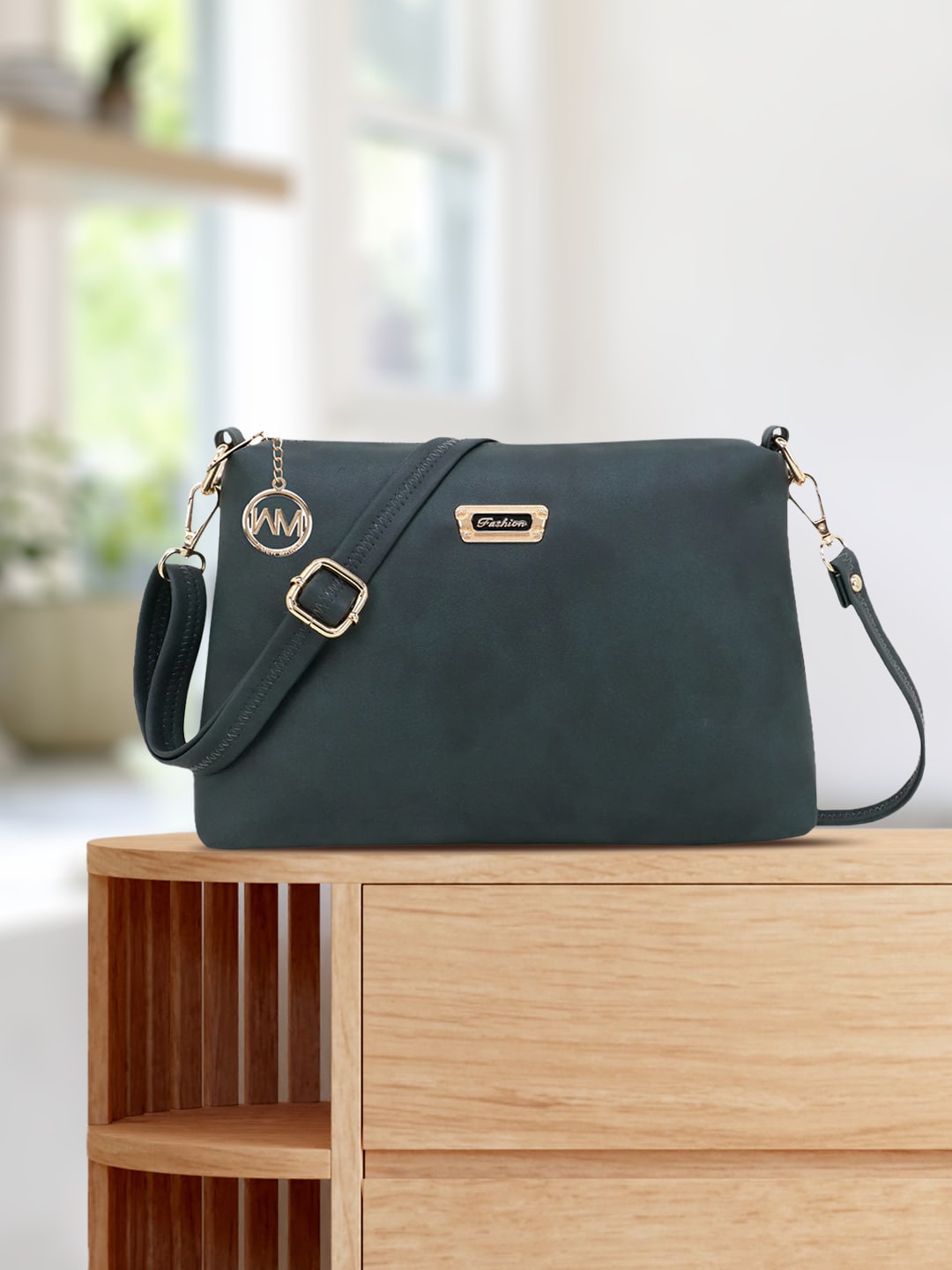 WOMEN MARKS Green Solid Sling Bag Price in India