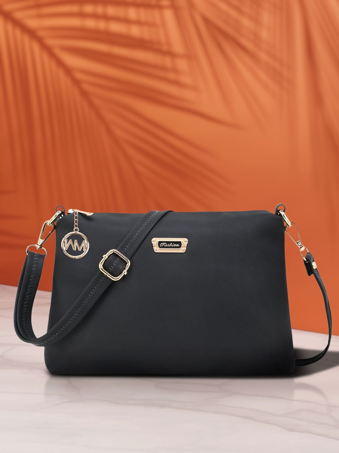 WOMEN MARKS Black Solid Sling Bag Price in India