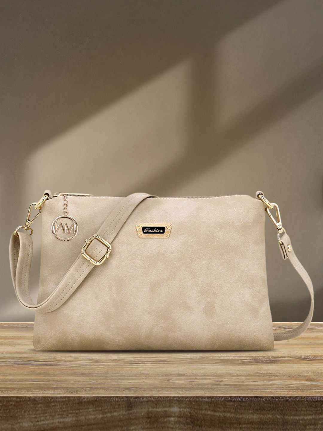 WOMEN MARKS Cream-Coloured Solid Sling Bag Price in India