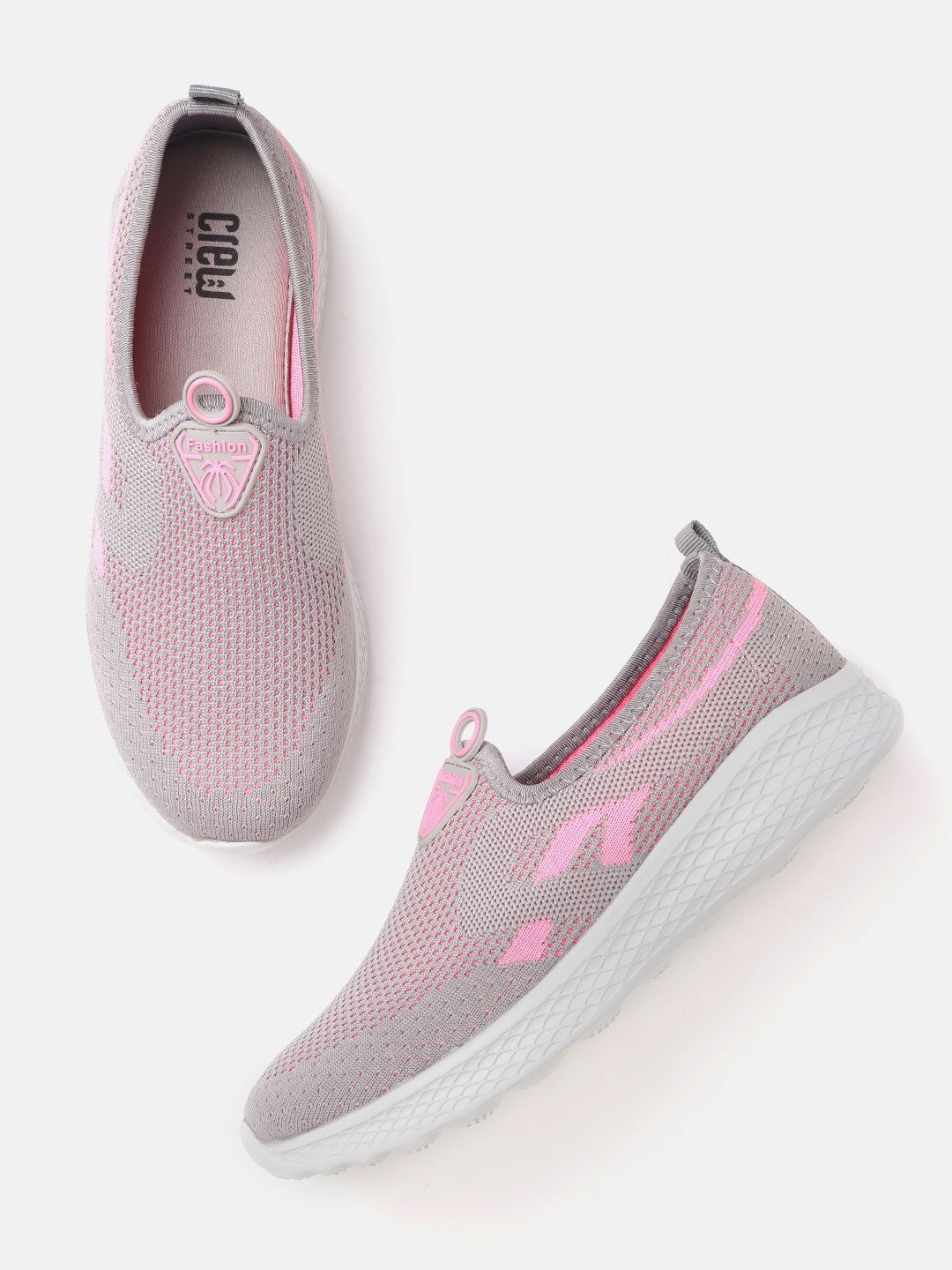 Crew STREET Women Grey & Pink Woven Design Walking Shoes Price in India