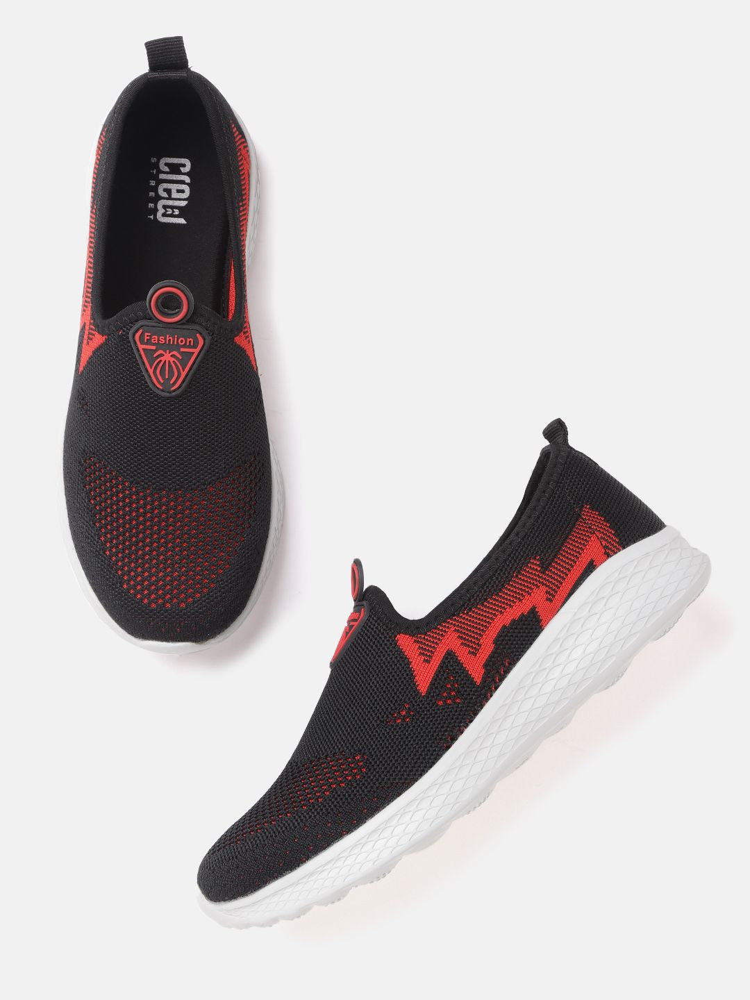 Crew STREET Women Black & Red Woven Design Walking Shoes Price in India