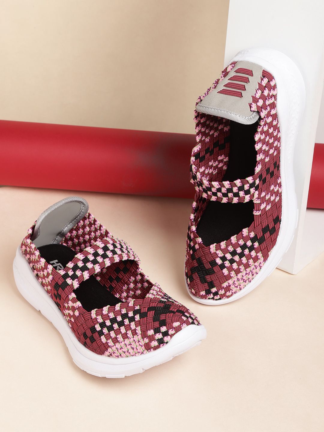 HRX by Hrithik Roshan Women Burgundy & Pink Basketweave Soft Walk Series 2.0 Socks Shoes Price in India