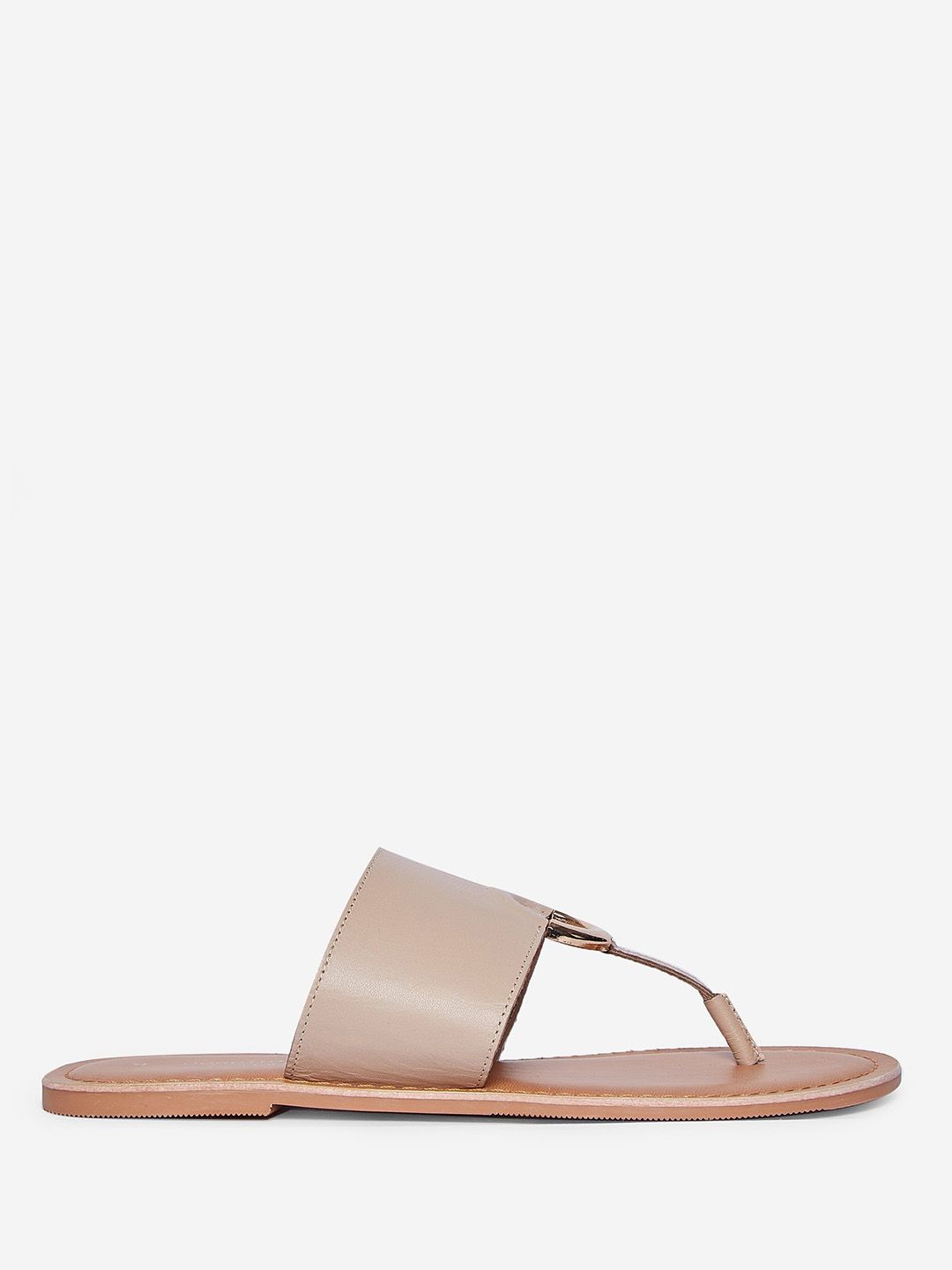 DOROTHY PERKINS Women Beige Solid Leather T-Strap Flats