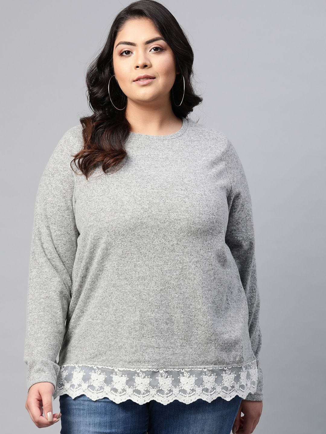 DOROTHY PERKINS Women Curve Grey Melange Regular Top