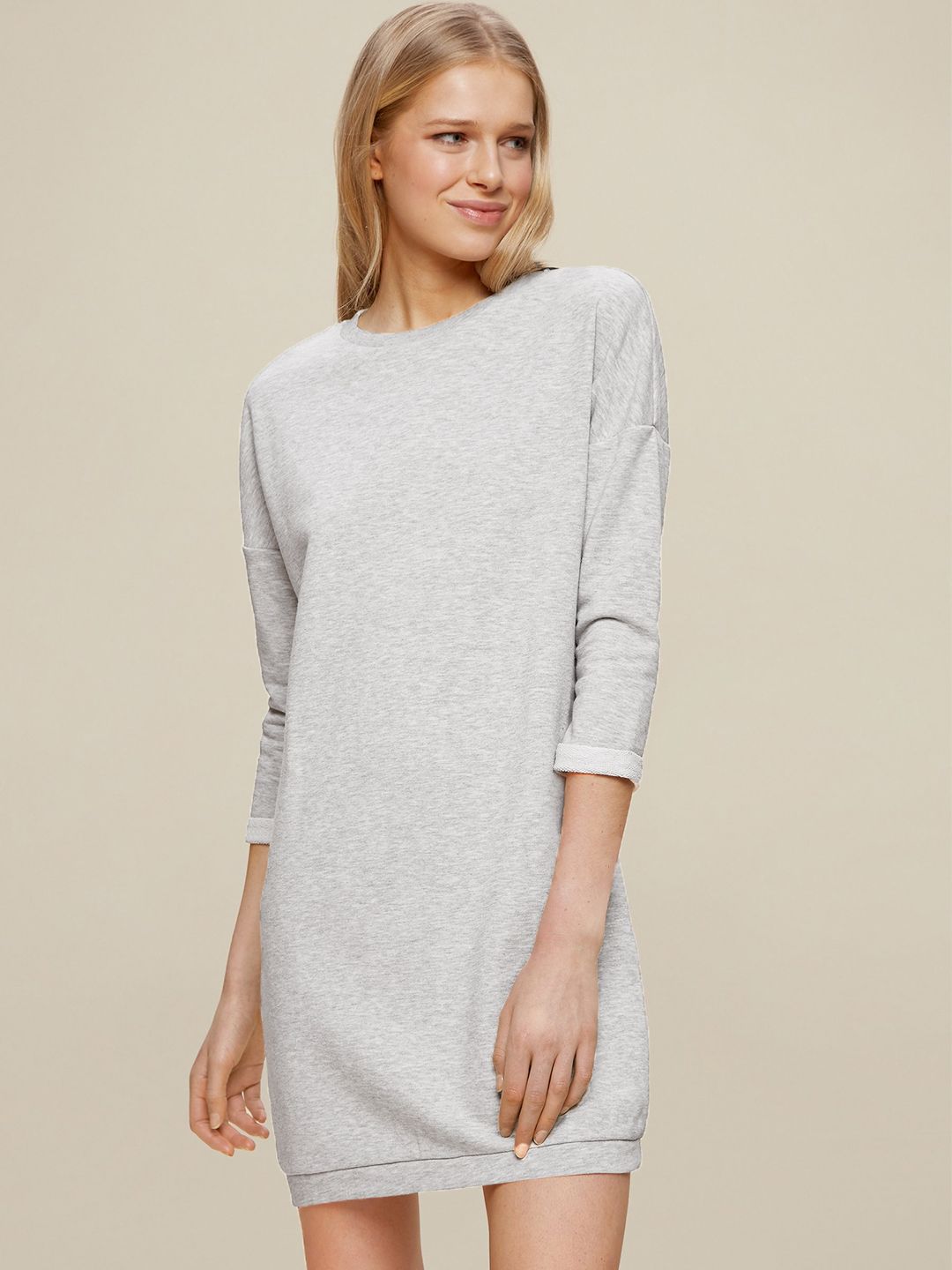 DOROTHY PERKINS Women Grey Melange Solid Jumper Dress