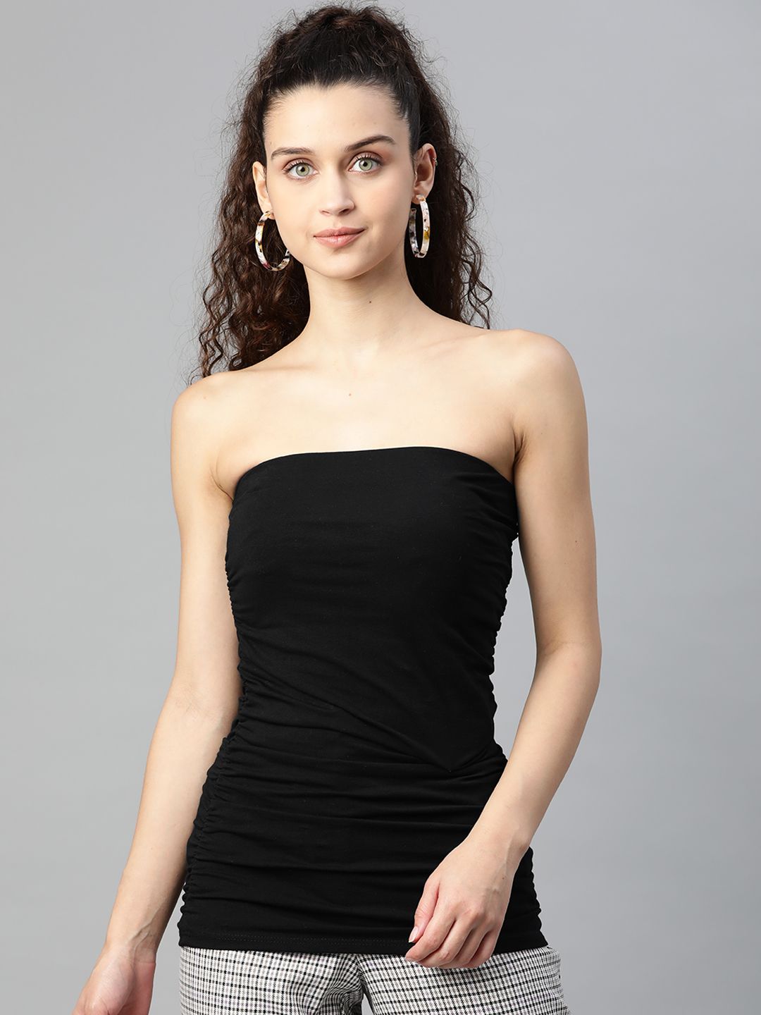 DOROTHY PERKINS Black Solid Tube Top