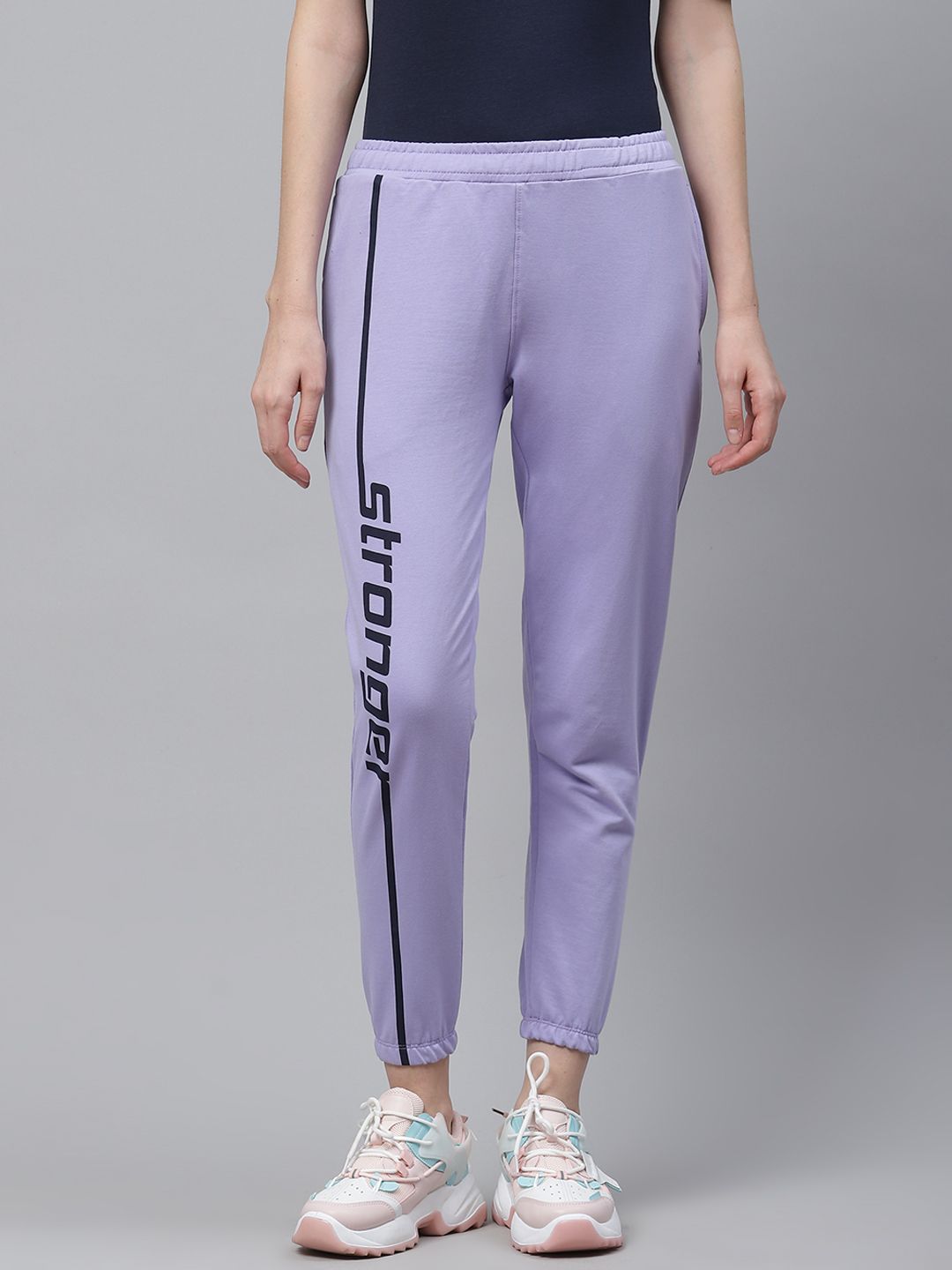 HRX by Hrithik Roshan Women Lavender Typographic Slim Fit Bio-Wash Lifestyle Joggers Price in India