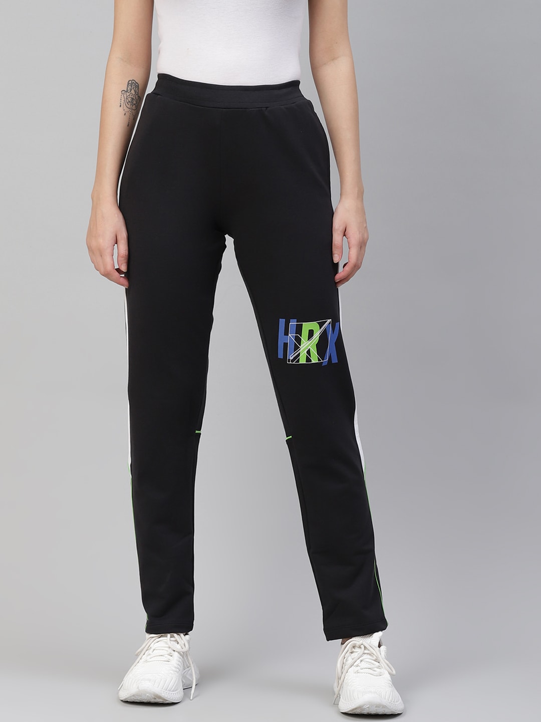 HRX By Hrithik Roshan Women Jet Black Solid Slim Fit Bio-Wash Lifestyle Track Pants Price in India