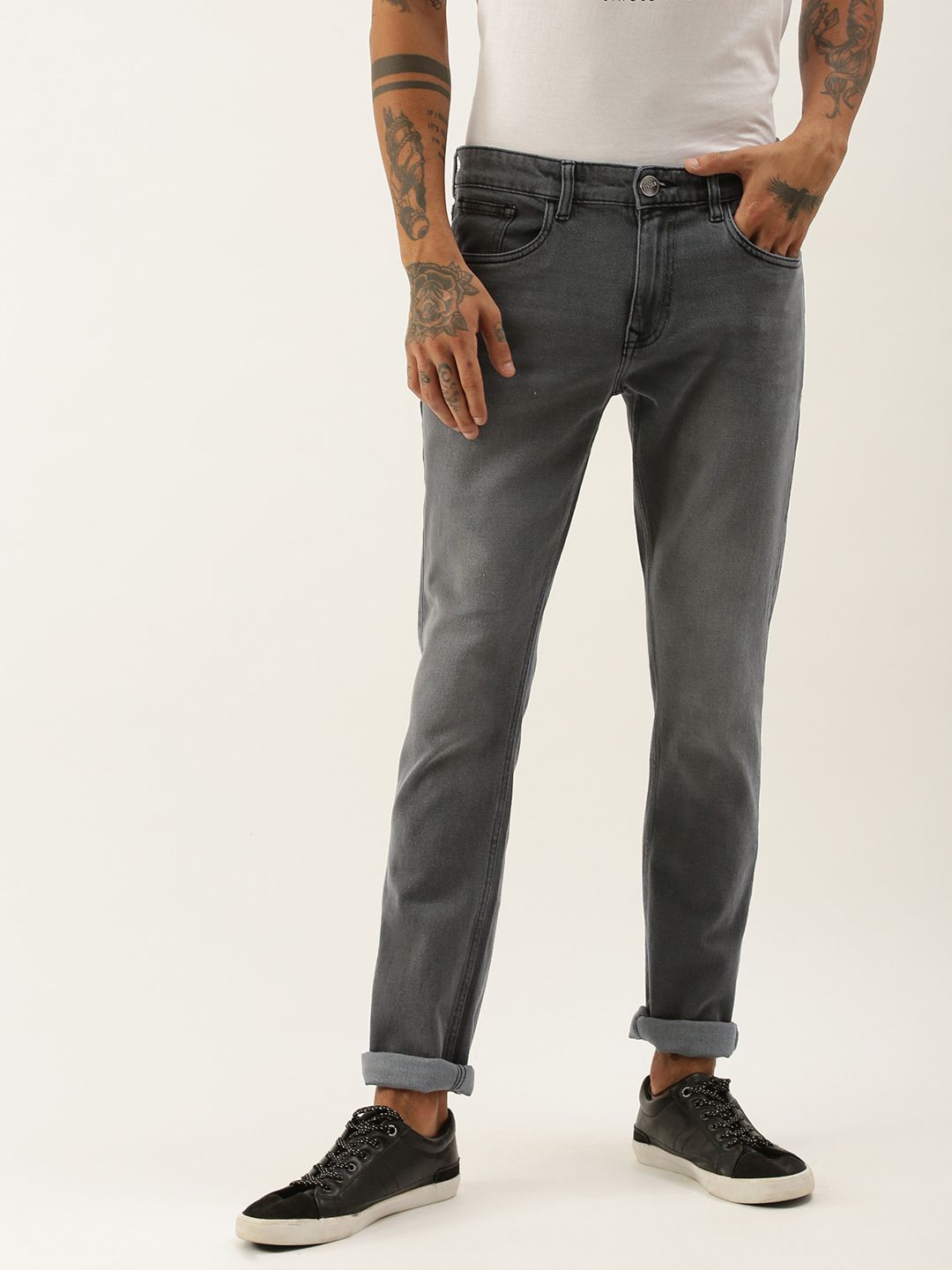 SINGLE Men Grey Slim Fit Light Fade Jeans