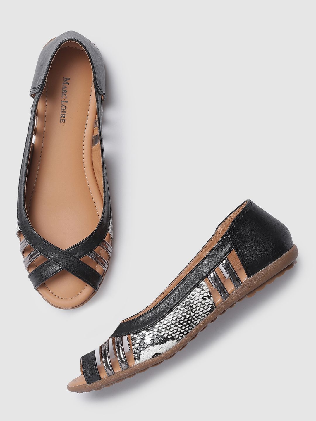 Marc Loire Women Black & Brown Colourblocked Ballerinas