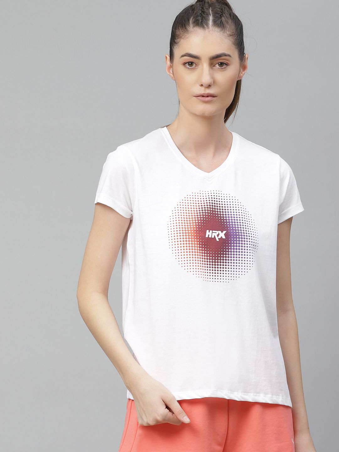 HRX By Hrithik Roshan Women Optic White Graphic Bio-Wash Basketball Tshirt Price in India
