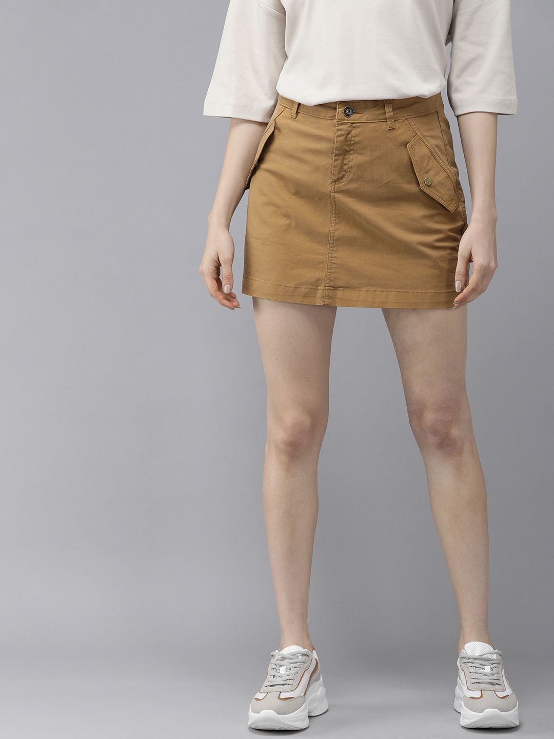 Roadster Wmen Brwon Solid A-Line Skirt