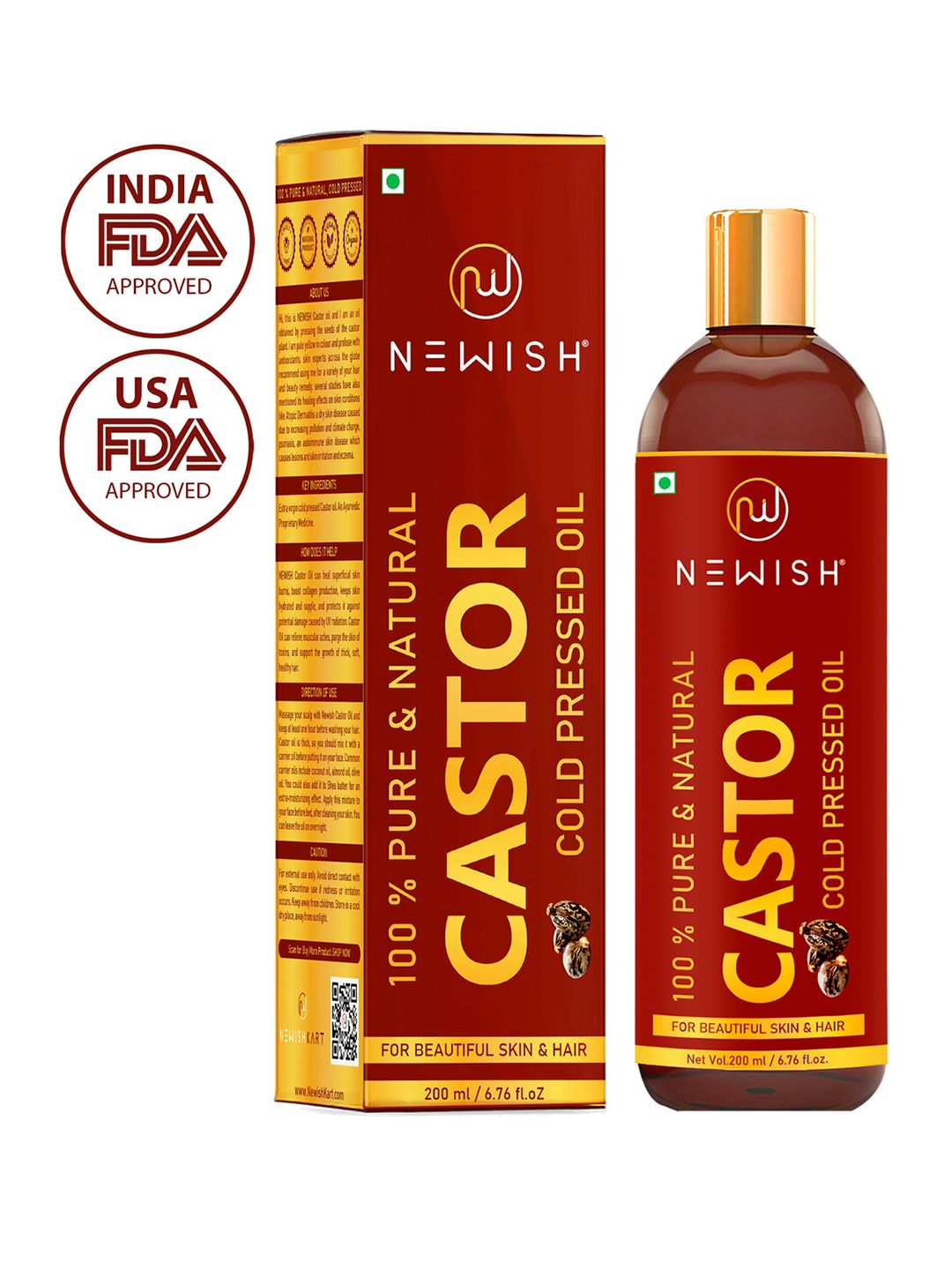 Newish Organic Cold Pressed Castor Oil for Hair Growth and Skin Care Eyebrow 200 ml Price in India
