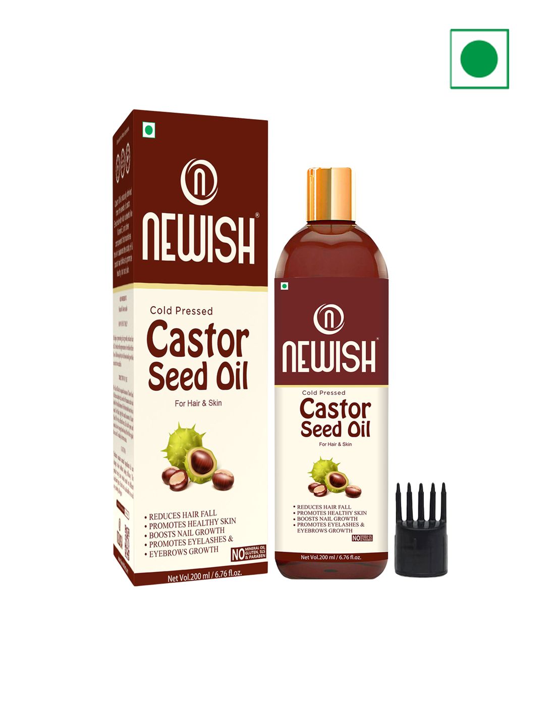 Newish Organic Cold Pressed Castor Oil for Hair Growth and Skin Care Eyebrow 200 ml