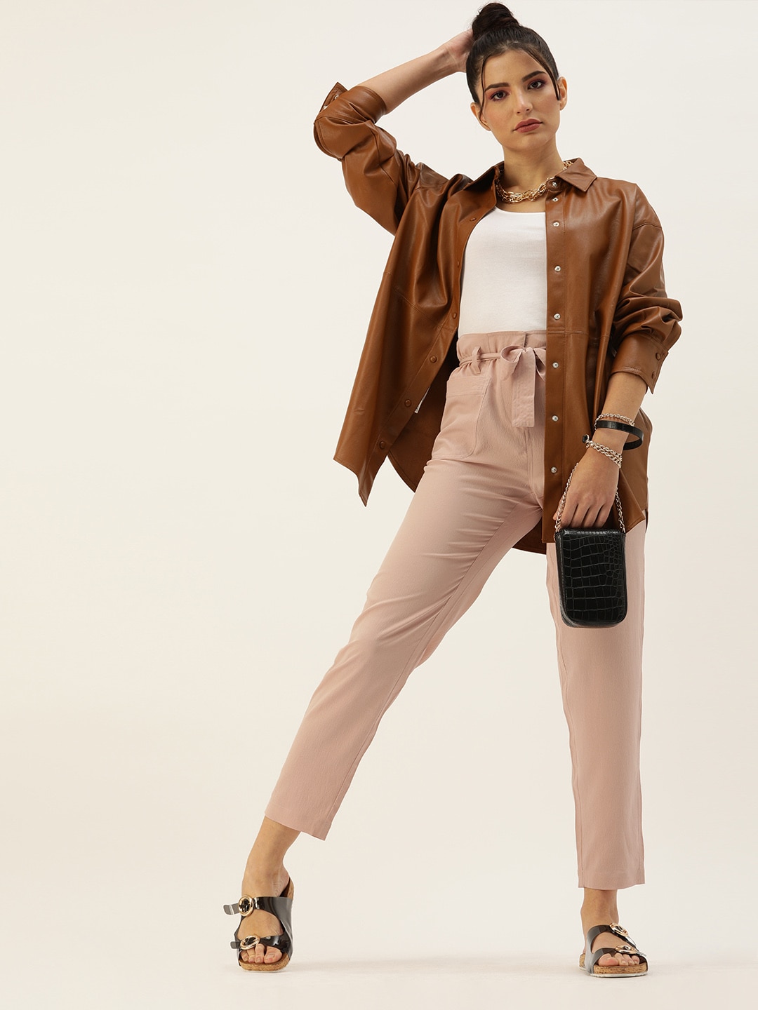 Style Quotient Women Nude-Coloured Relaxed Regular Fit Solid Trousers
