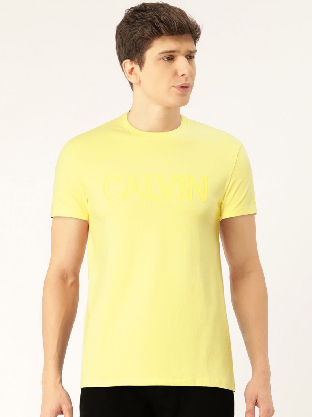 Calvin Klein Jeans Men Yellow Printed Slim Fit Round Neck T-shirt