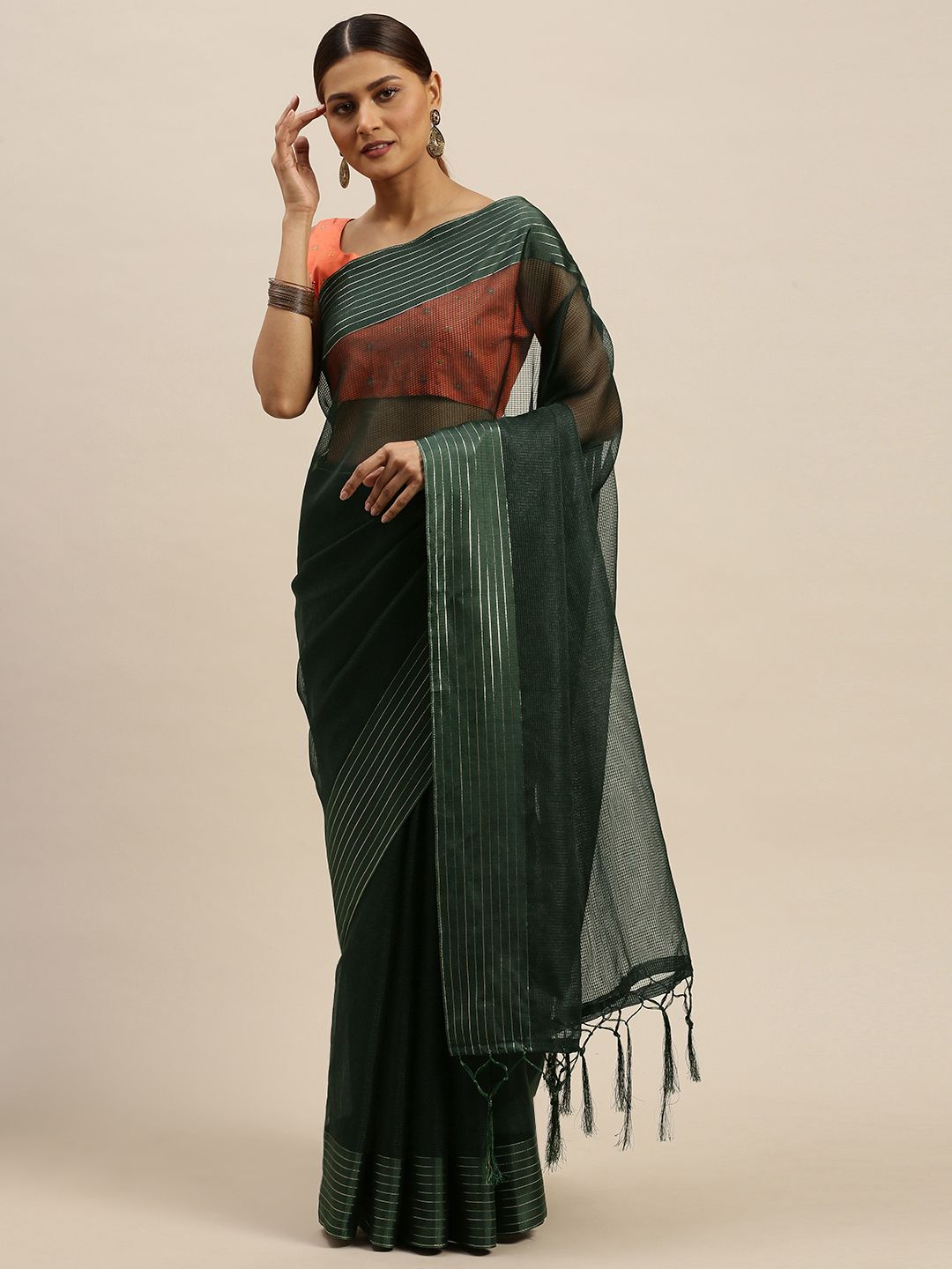 Saree mall Green Net Solid Mysore Silk Saree Price in India