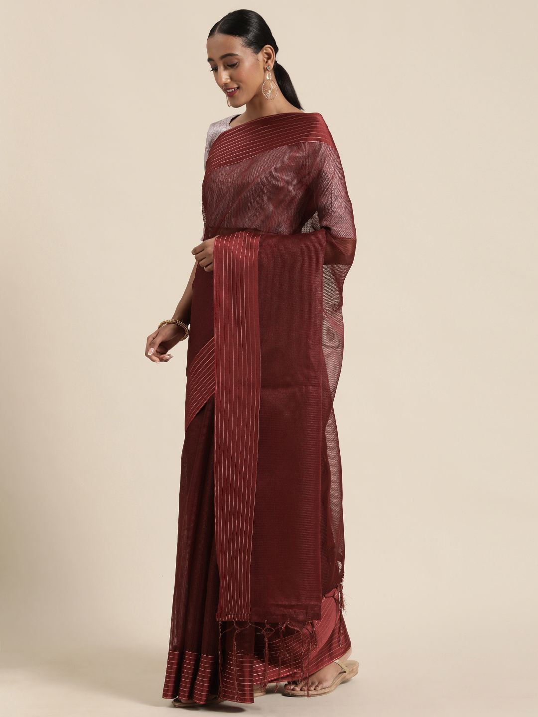 Saree mall Maroon Net Solid Mysore Silk Saree Price in India