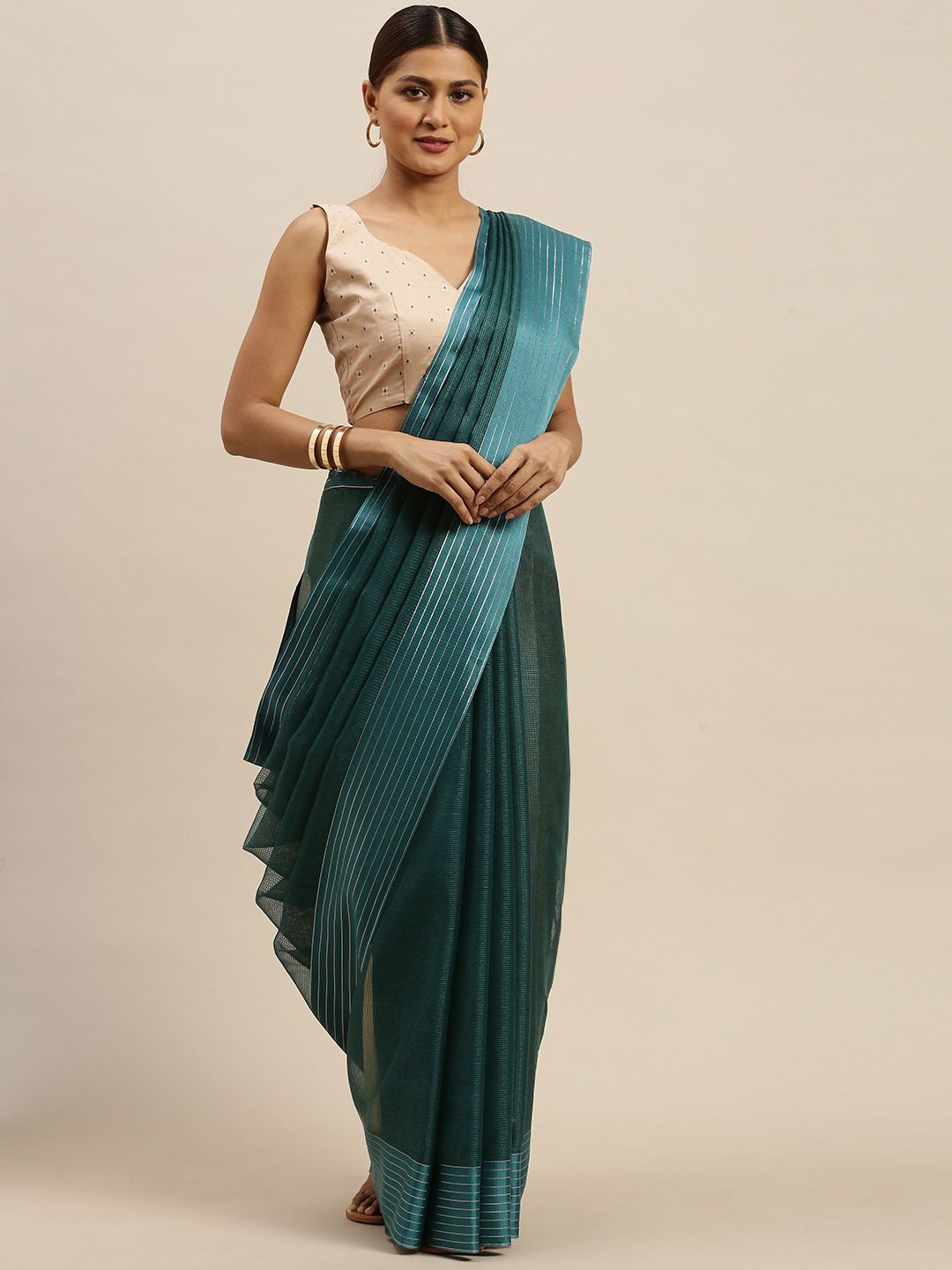 Saree mall Teal Green Fancy Net Solid Mysore Silk Saree Price in India