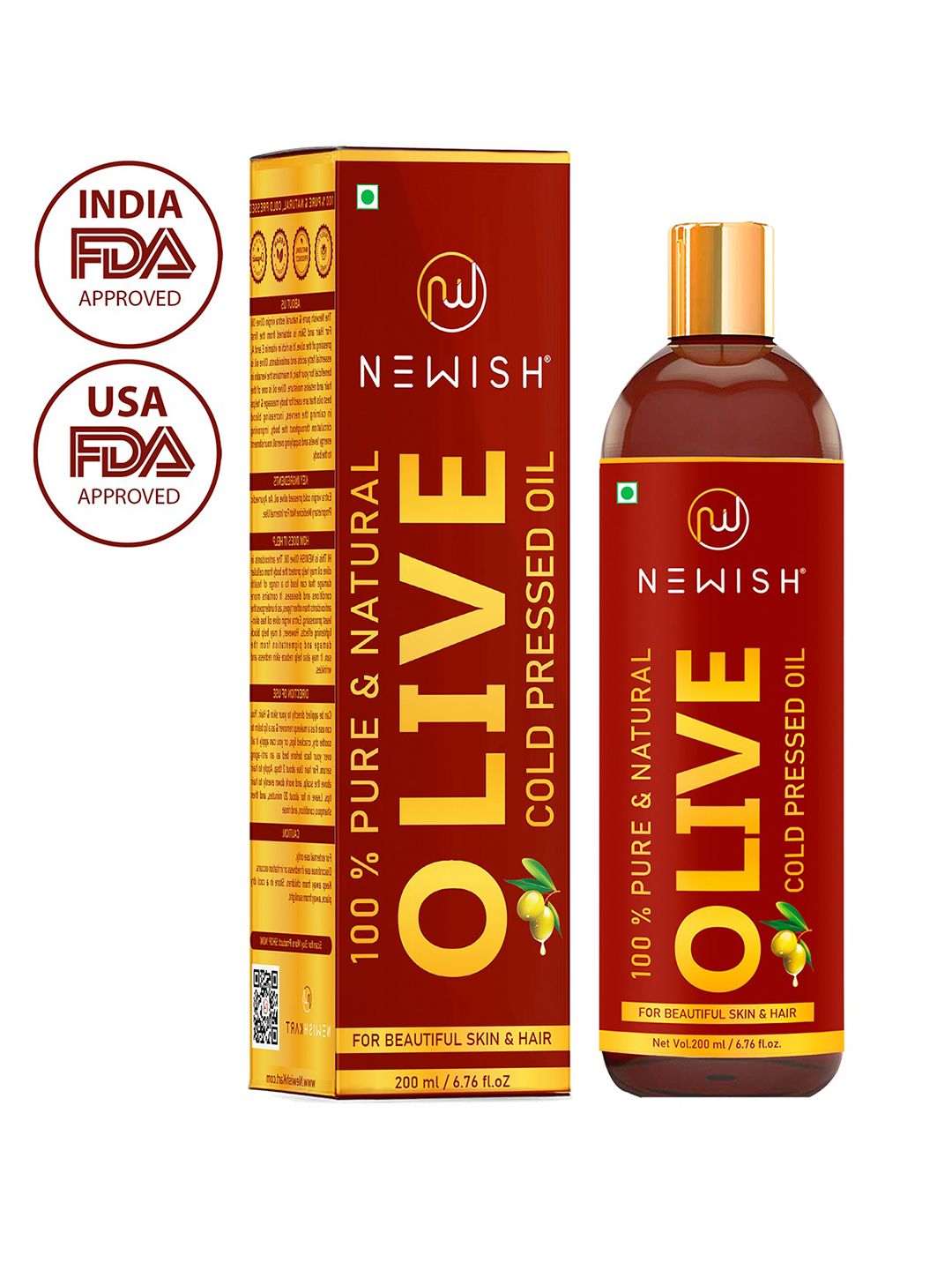 NEWISH Pure Cold Pressed Olive Oil For Hair and Skin, 200ml Price in India