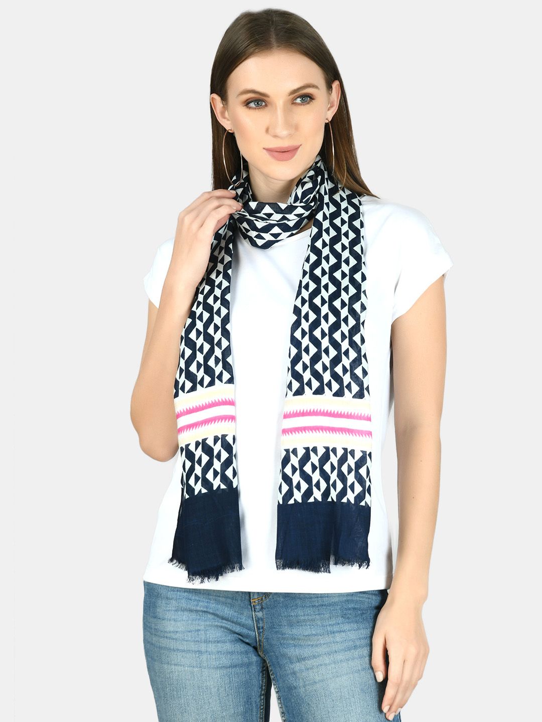 Aditi Wasan Women Navy Blue & White Printed Stole Price in India