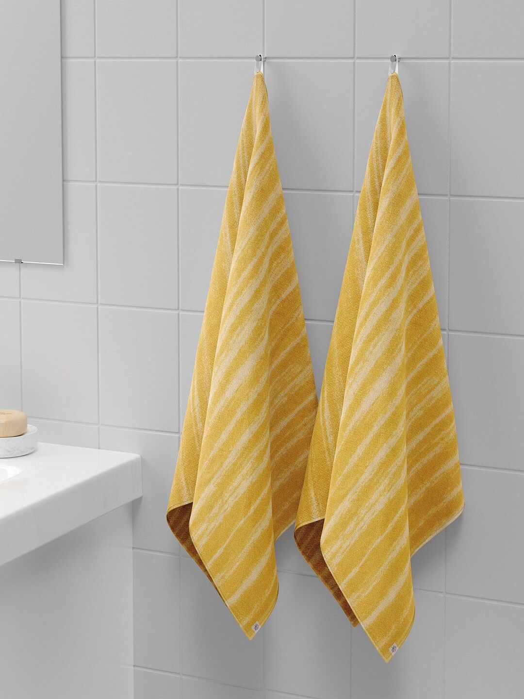 Himeya Set Of 2 Yellow & Off-White Striped 500 GSM Sustainable Hand Towels Price in India