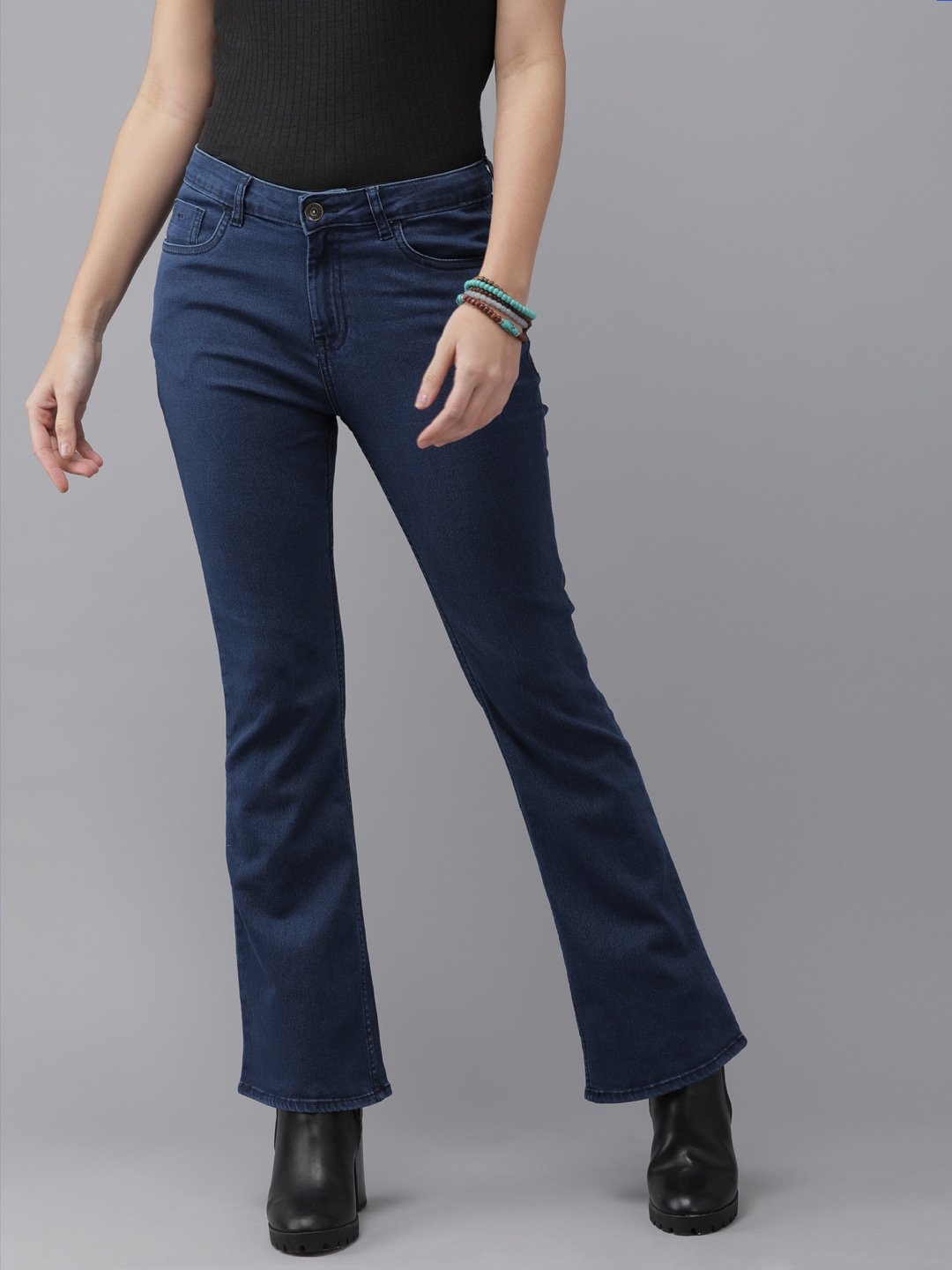 Roadster Women Navy Blue Flared High-Rise Stretchable Jeans Price in India