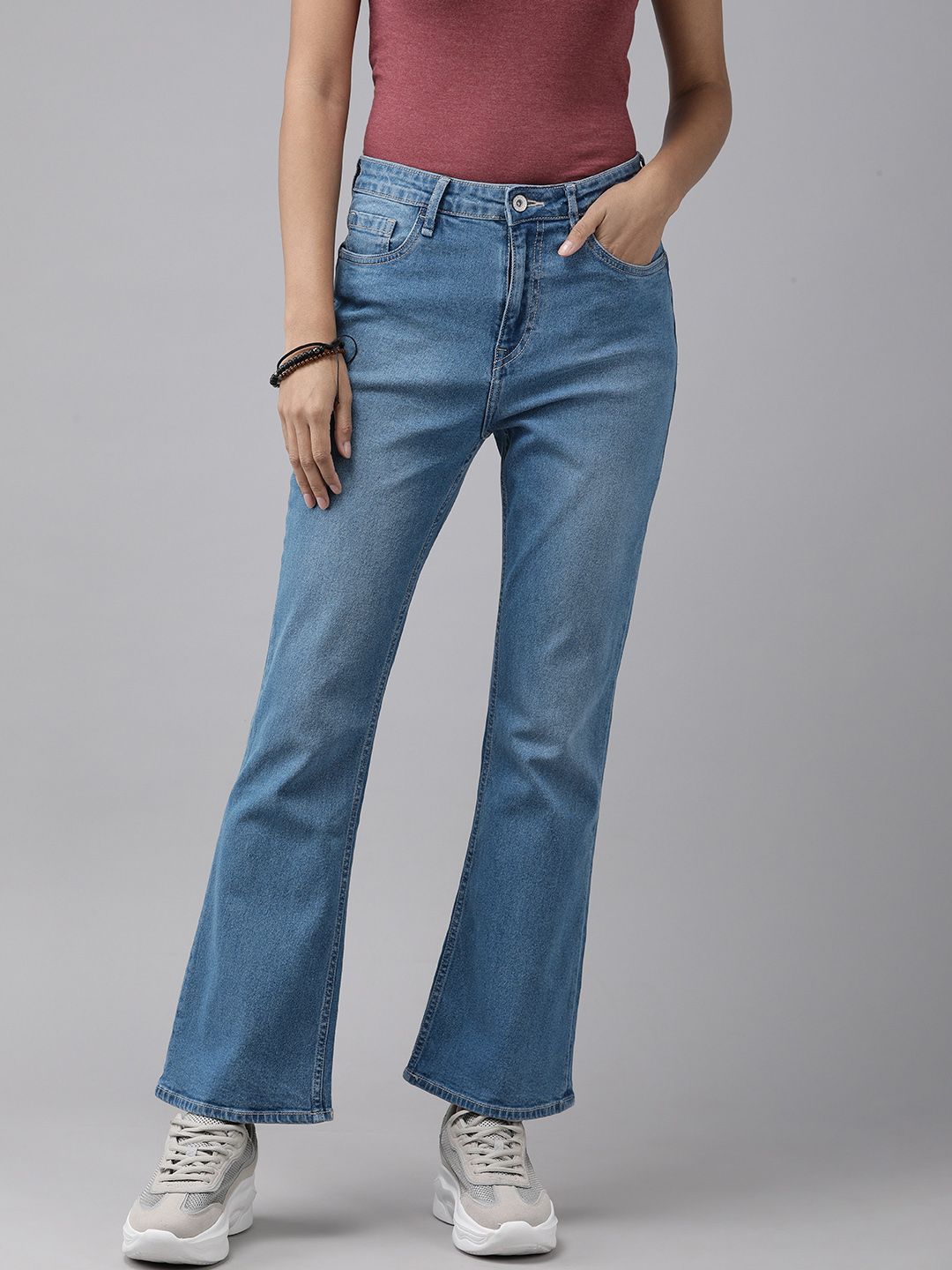 Roadster Women Blue Bootcut High-Rise Light Fade Stretchable Jeans Price in India