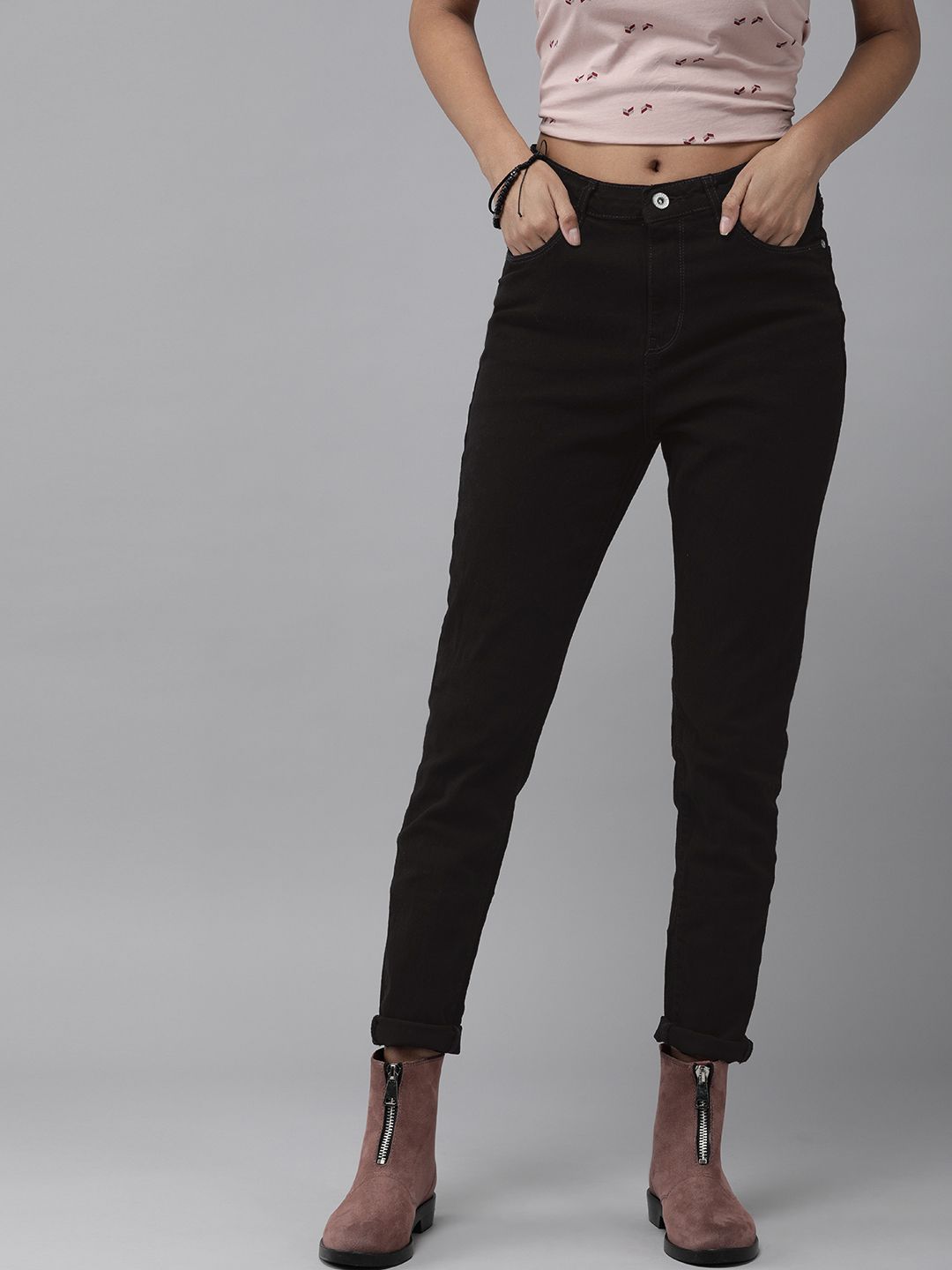 Roadster Women Black Skinny Fit High-Rise Stretchable Jeans Price in India