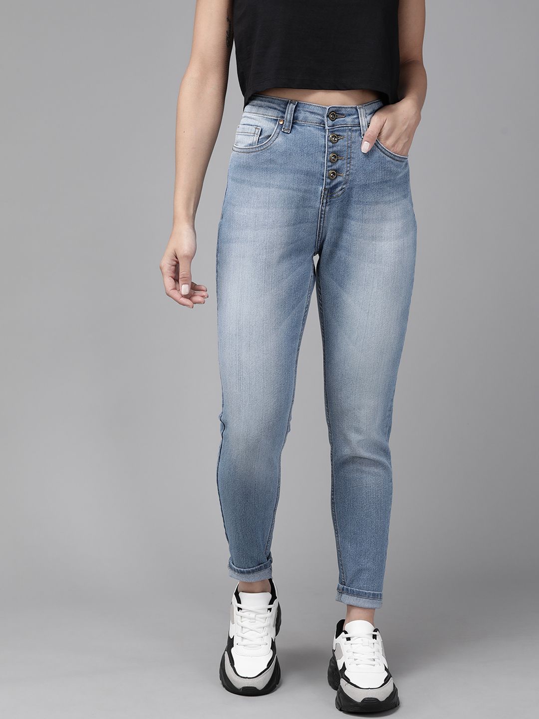 Roadster Women Blue Skinny Fit High-Rise Light Fade Stretchable Jeans Price in India