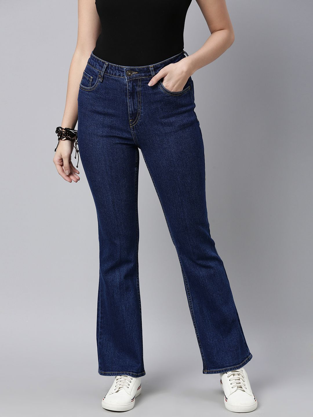 Roadster Women Navy Blue Bootcut Stretchable Jeans Price in India