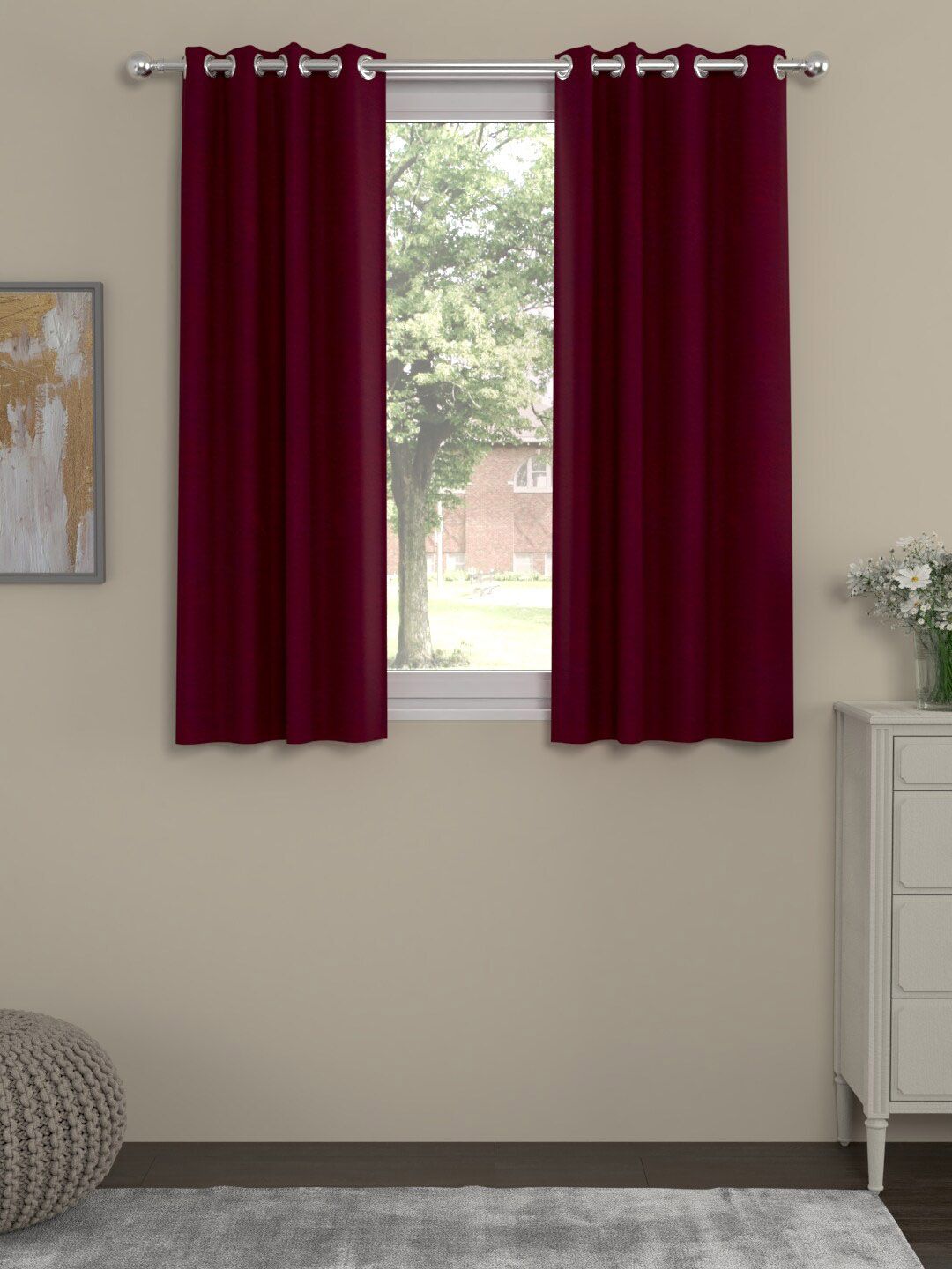 ROSARA HOME Maroon Set of 2 Solid Window Curtains Price in India