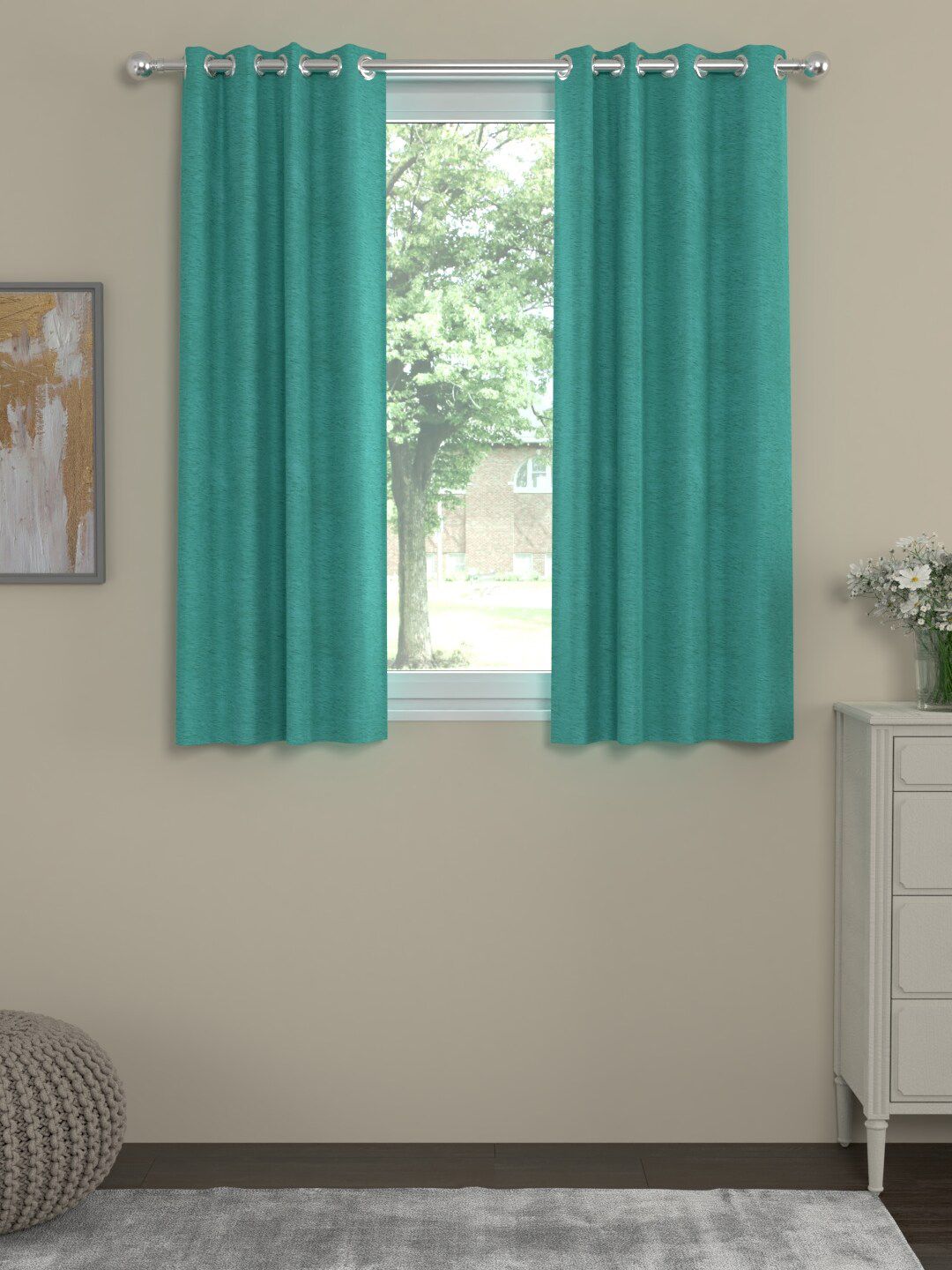 ROSARA HOME Turquoise Blue Set of 2 Solid Window Curtains Price in India