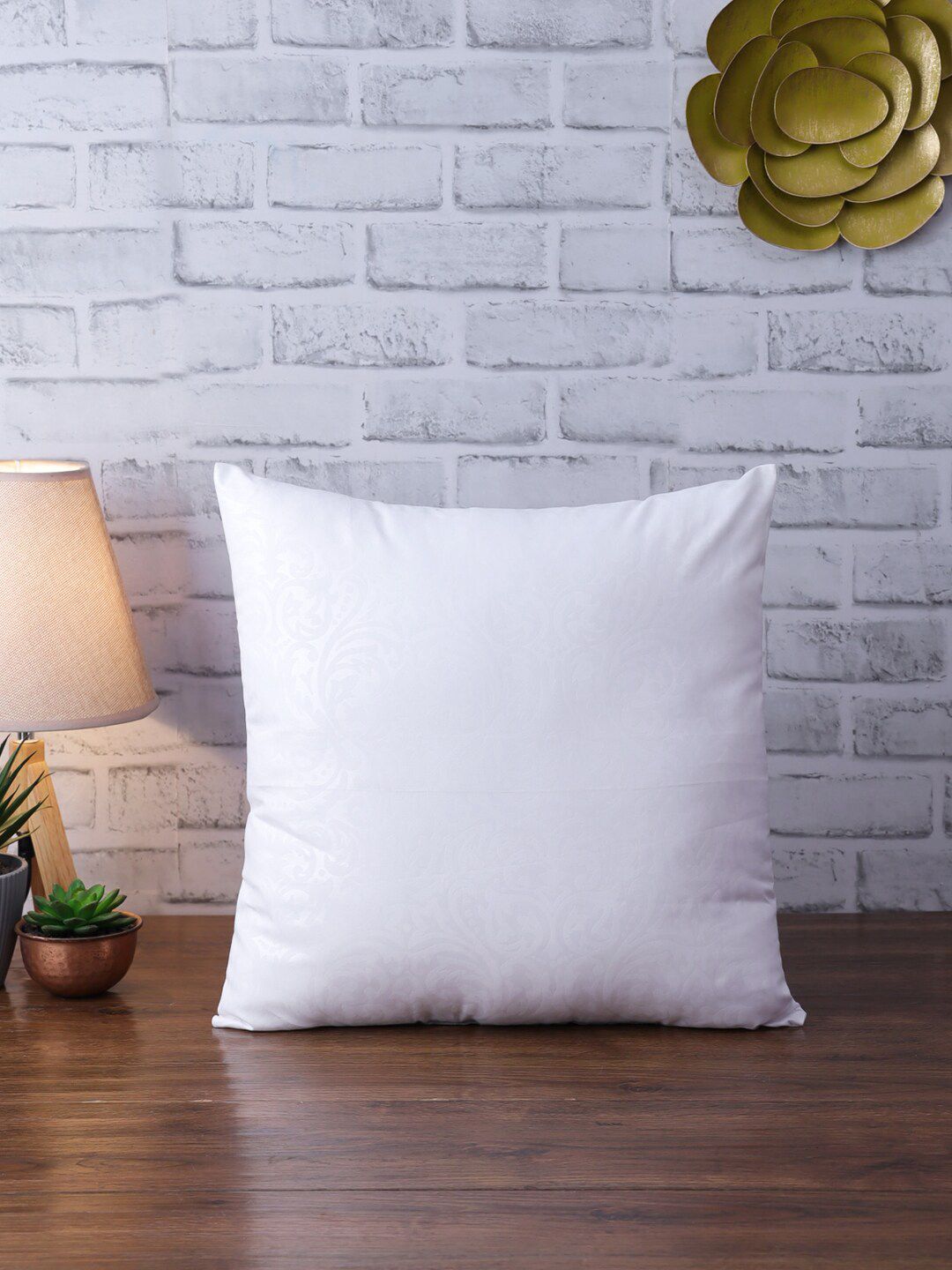 ROMEE White Jacquard Microfibre Square Cushion Filler Price in India