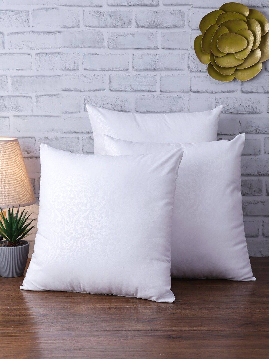 ROMEE Set Of 3 White Jacquard Square Cushion Inserts Price in India