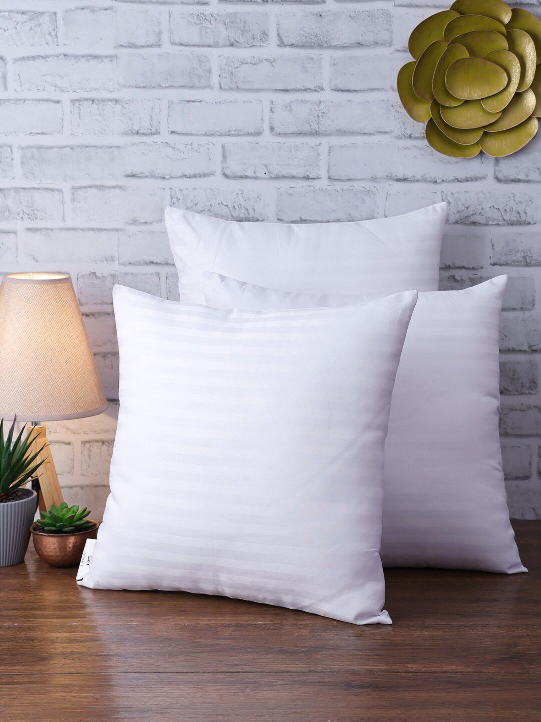 ROMEE Set of 3 White Striped Square Cushion Inserts Price in India