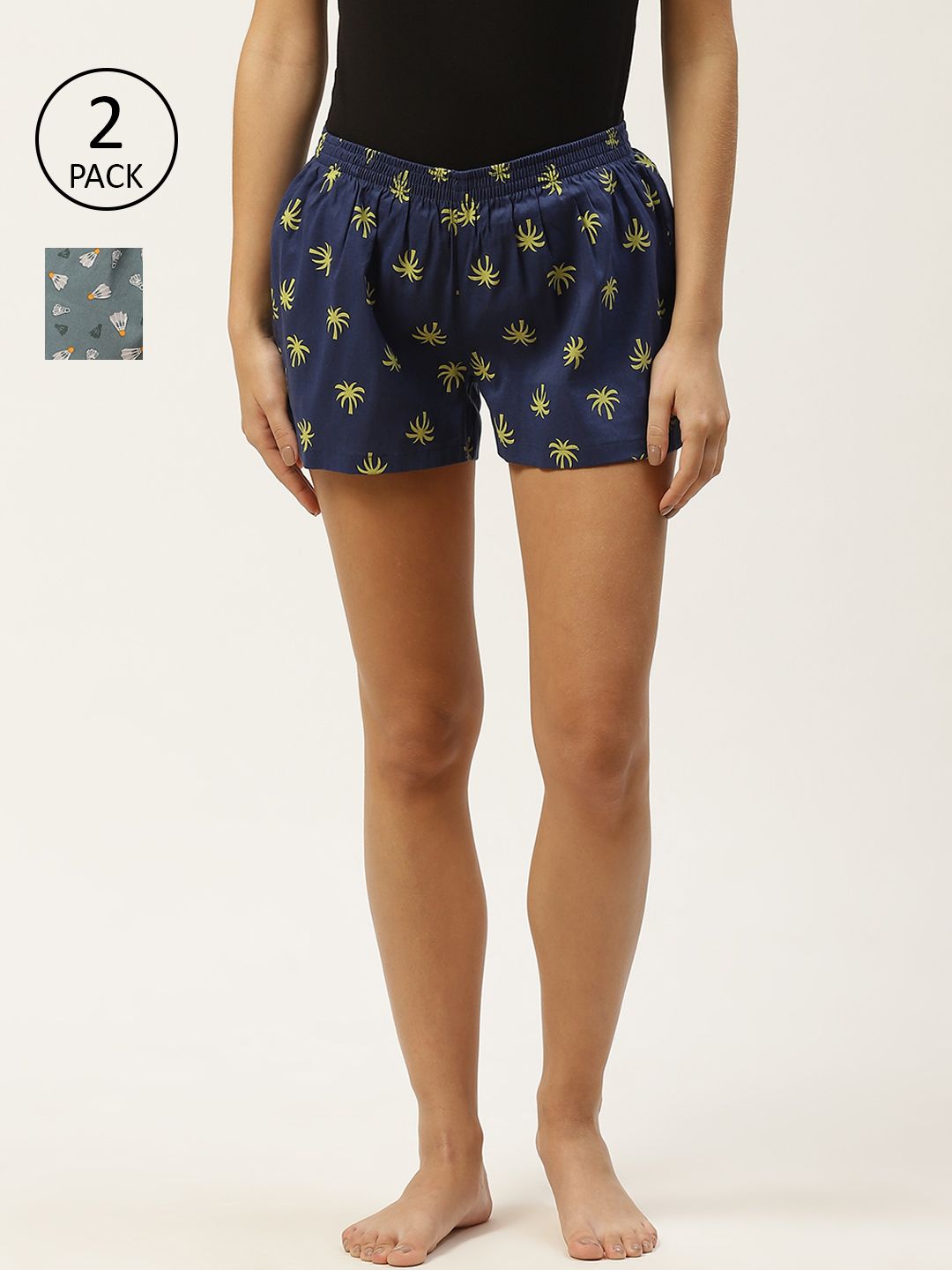 ETC Women Pack of Two Printed Lounge Shorts Price in India