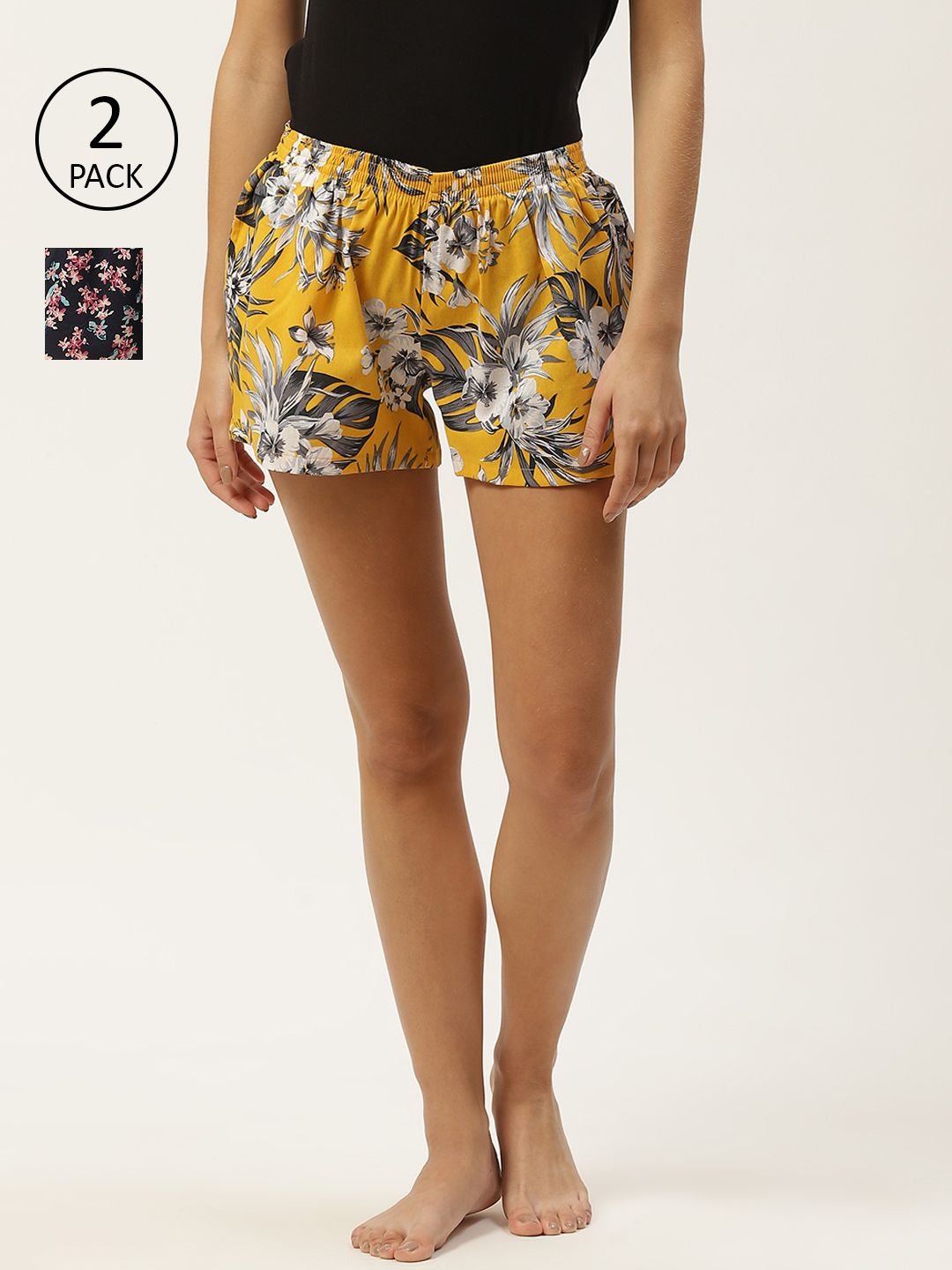 ETC Women Pack Of 2 Printed Lounge Shorts Price in India