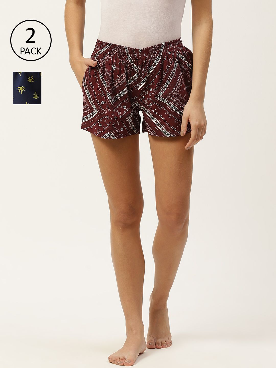 ETC Women Pack Of 2 Printed Lounge Shorts Price in India
