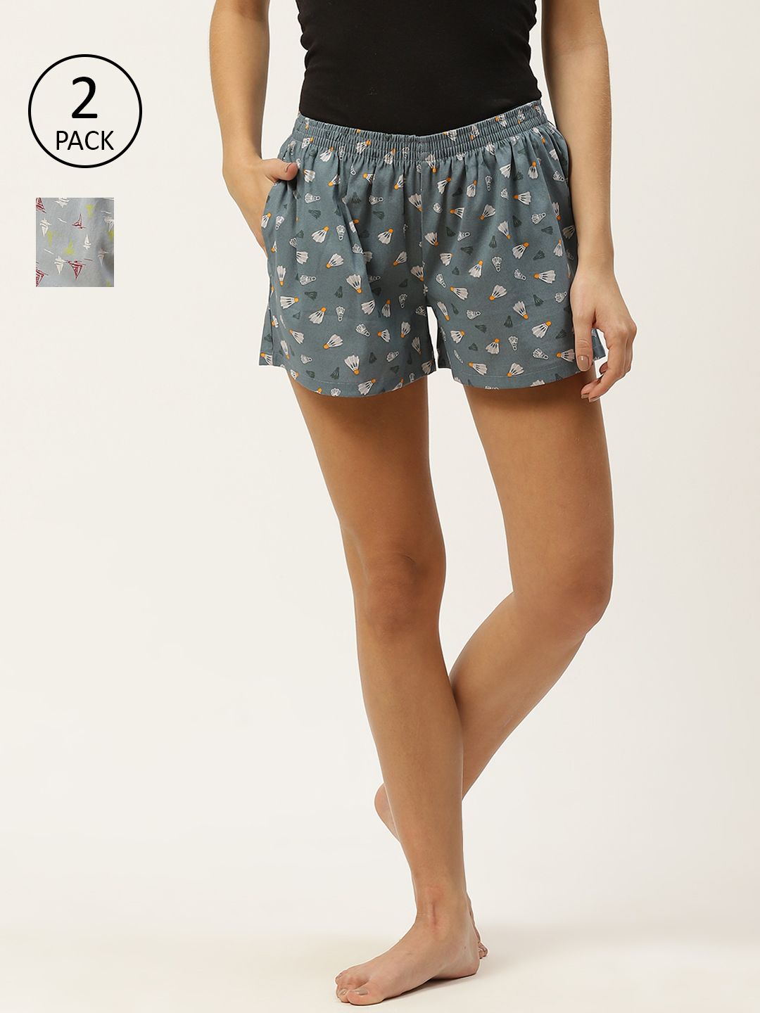 ETC Women Pack of 2 Printed Lounge Shorts Price in India