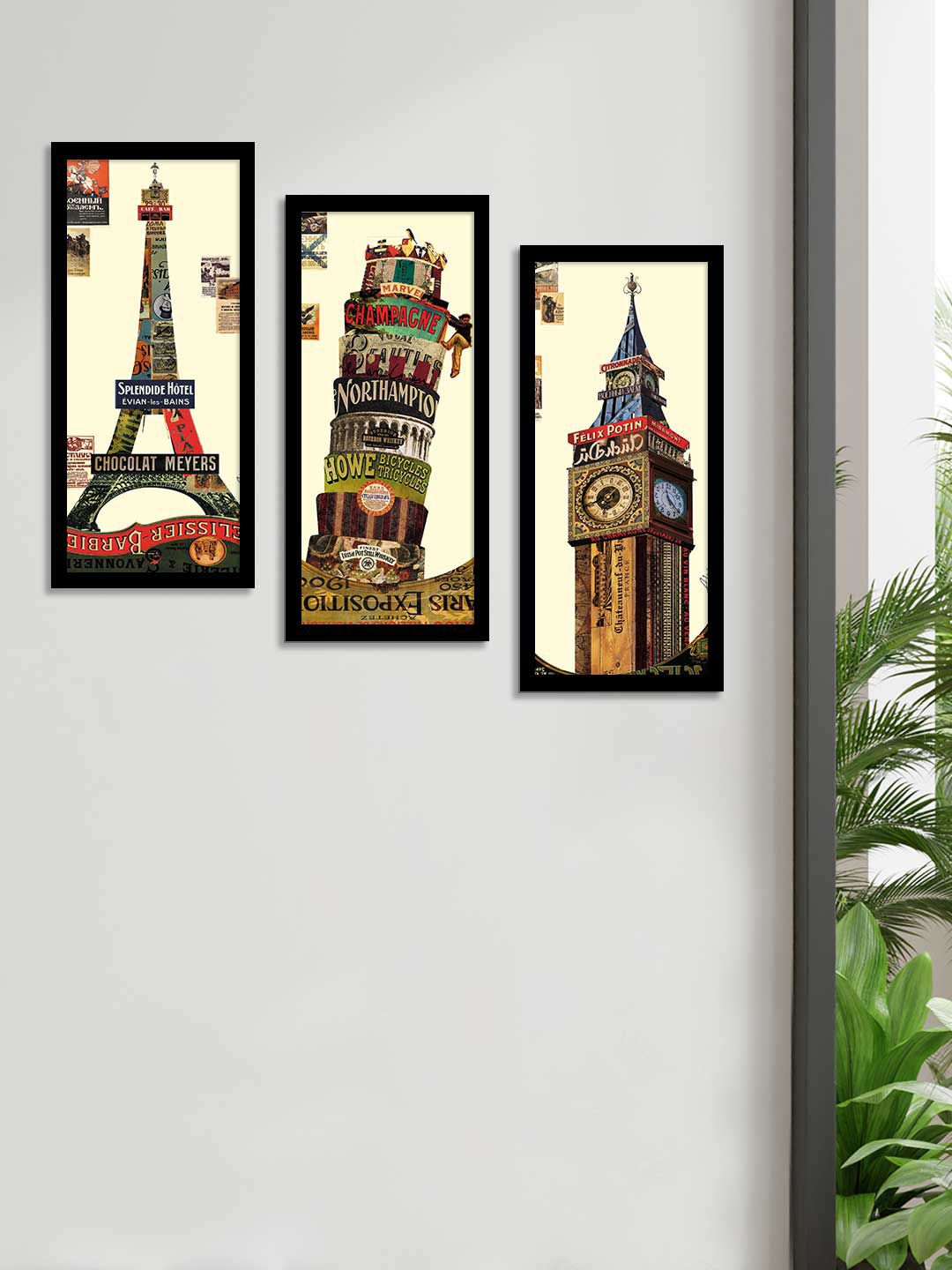 Art Street Set Of 3 Brown & Green Monuments Theme Framed Paintings Price in India