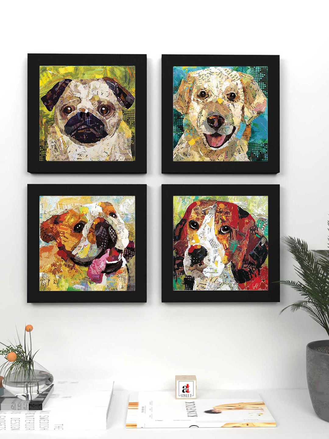 Art Street Set of 4 Black & Brown Framed Printed Wall Arts Price in India