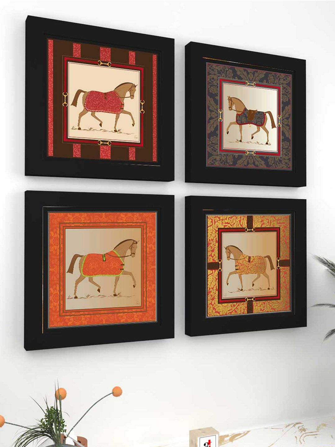 Art Street Set of 4 Brown & Orange Framed Printed Wall Arts Price in India